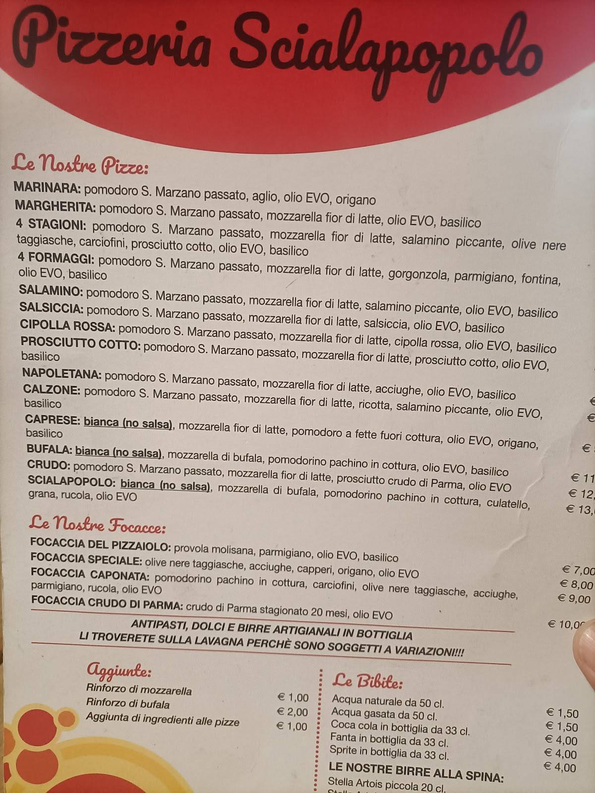 Menu di Pizzeria Scialapopolo 