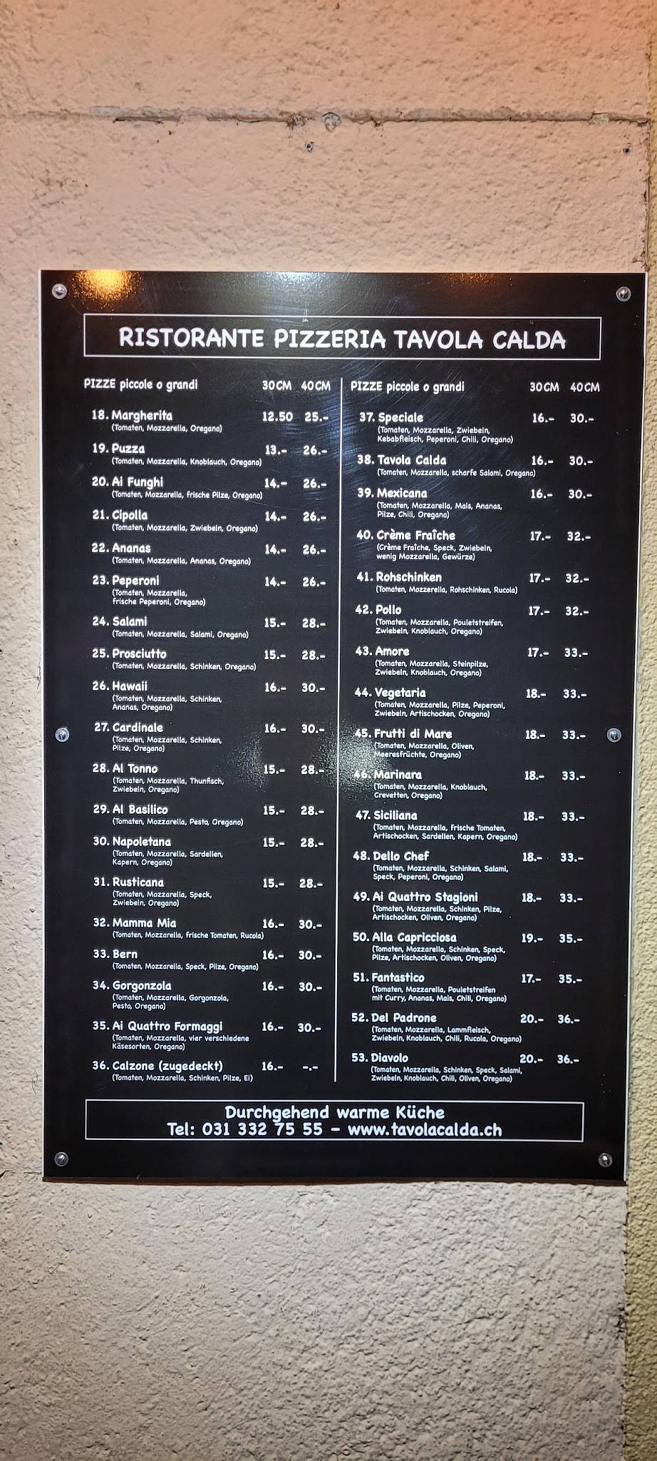 Menu di Pizzeria Tavola Calda 