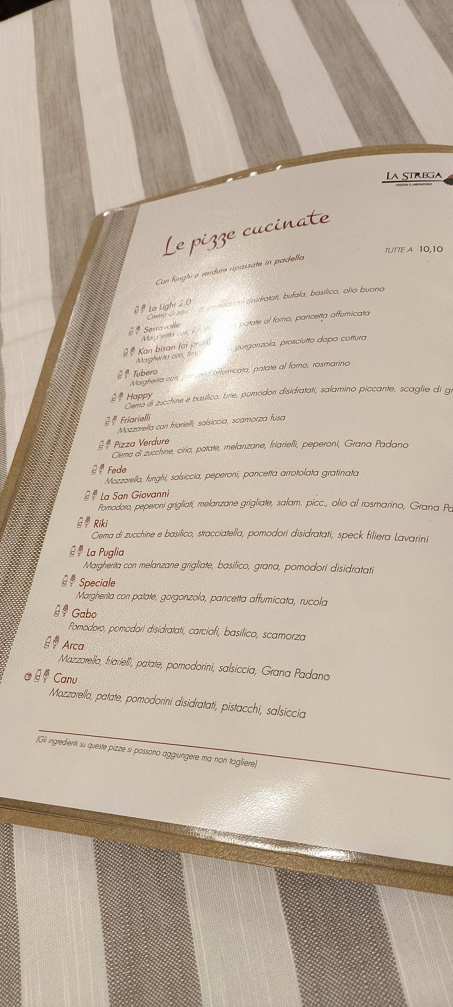 Menu di Pizzeria Trattoria La Strega 