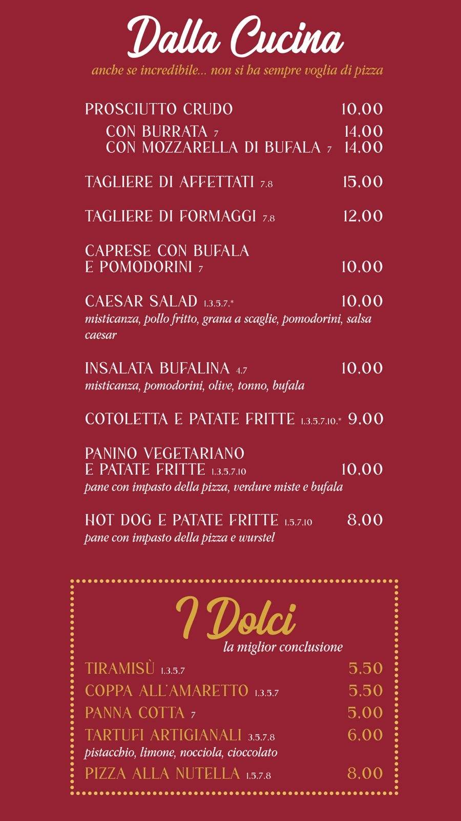 Menu di Pizzeria Via Roma Maniago 