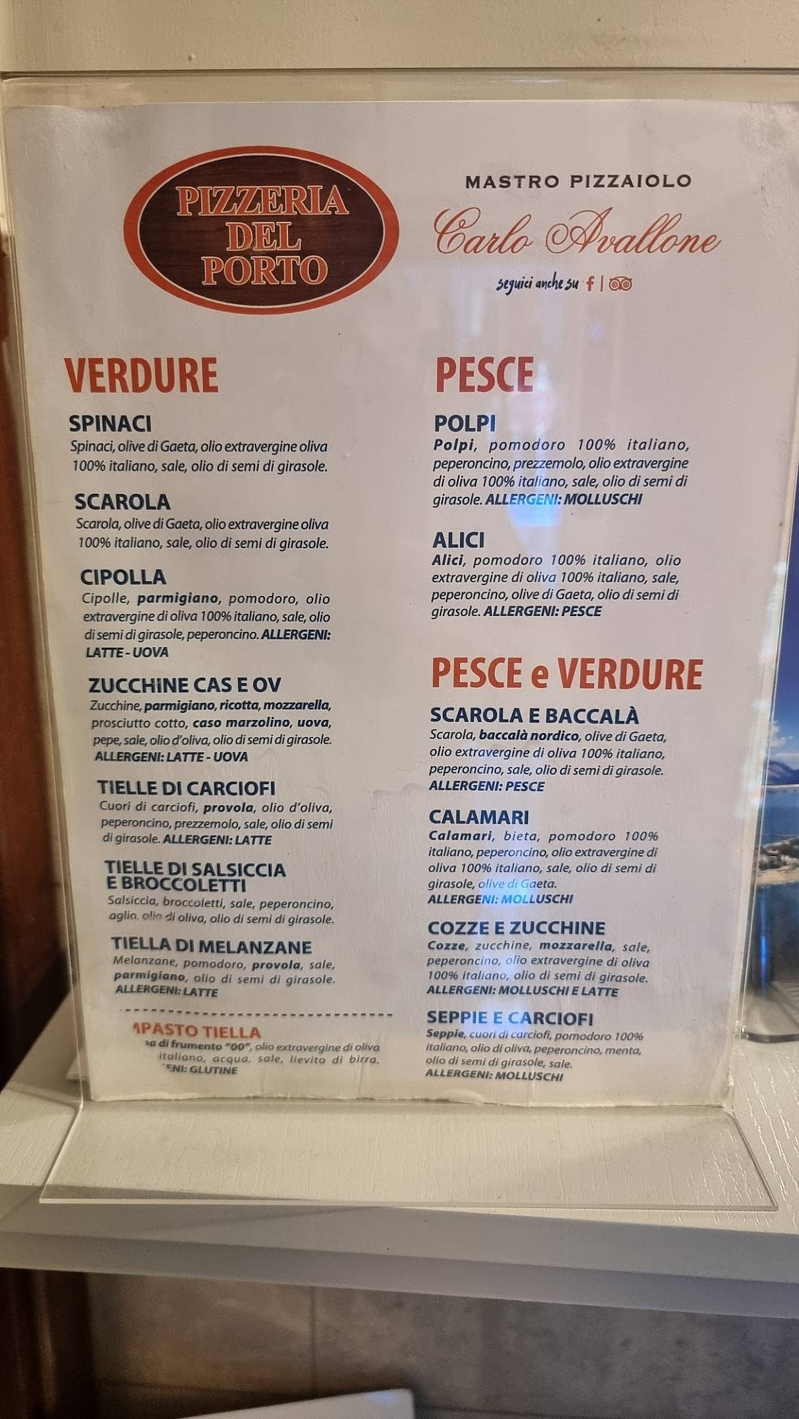 Menu di Pizzeria del Porto di Carlo Avallone 