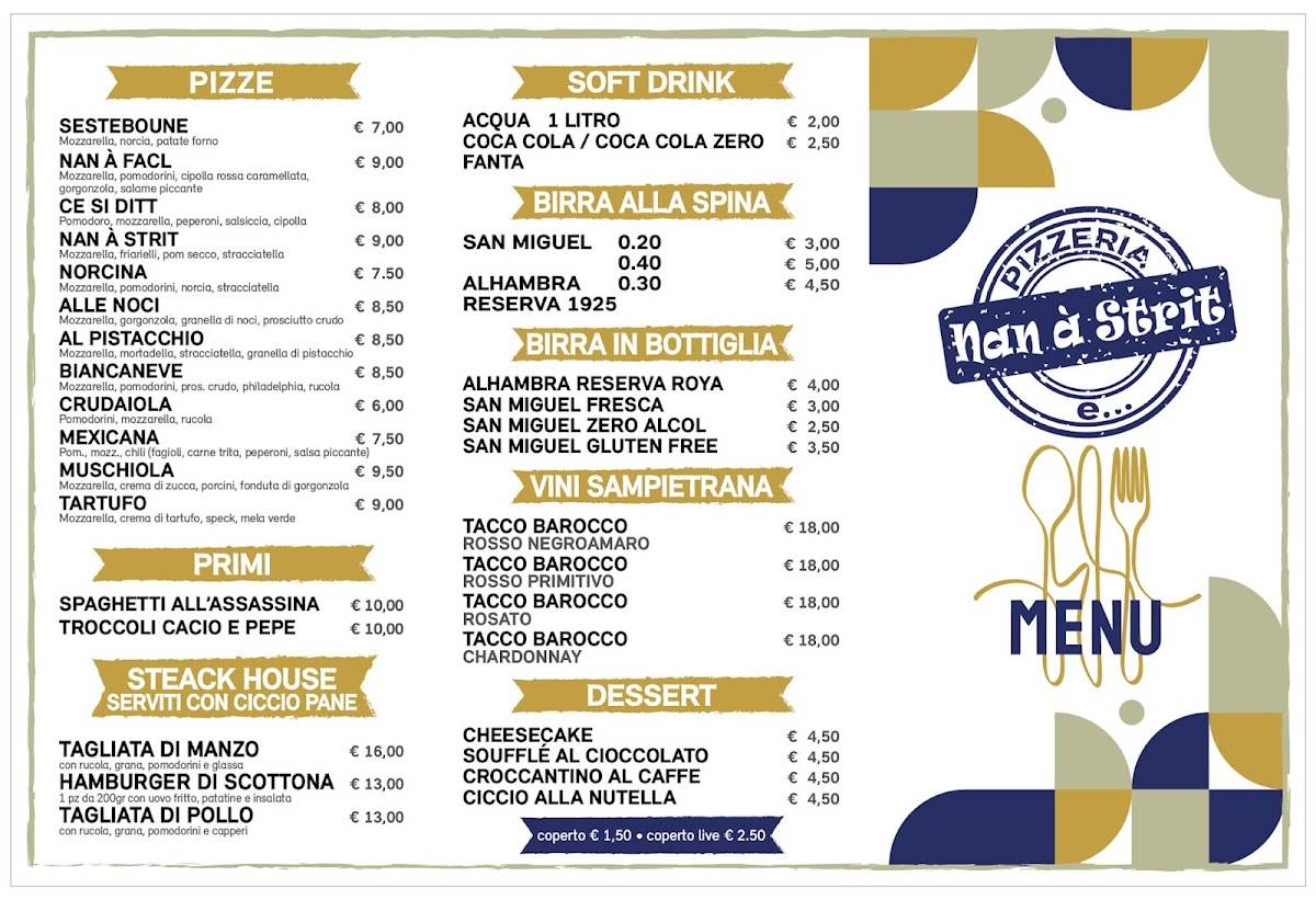 Menu di Pizzeria e... Nan á Strit 