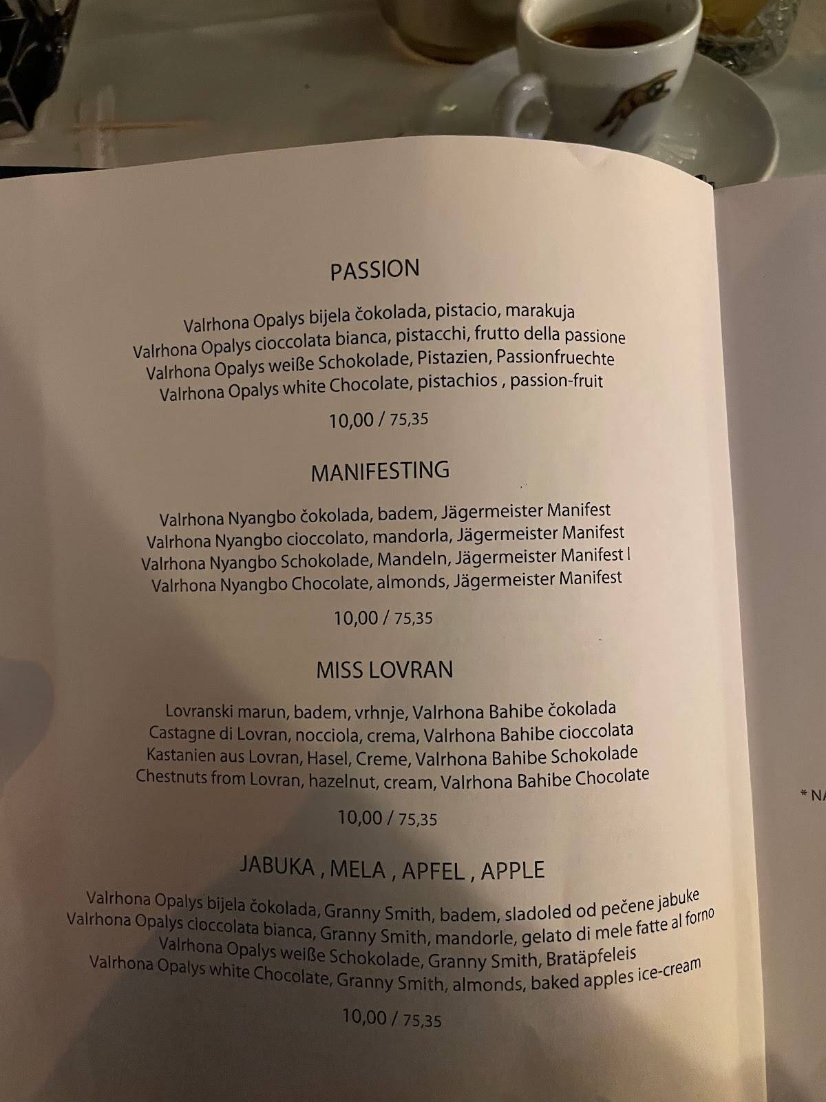 Menu di Plavi podrum 