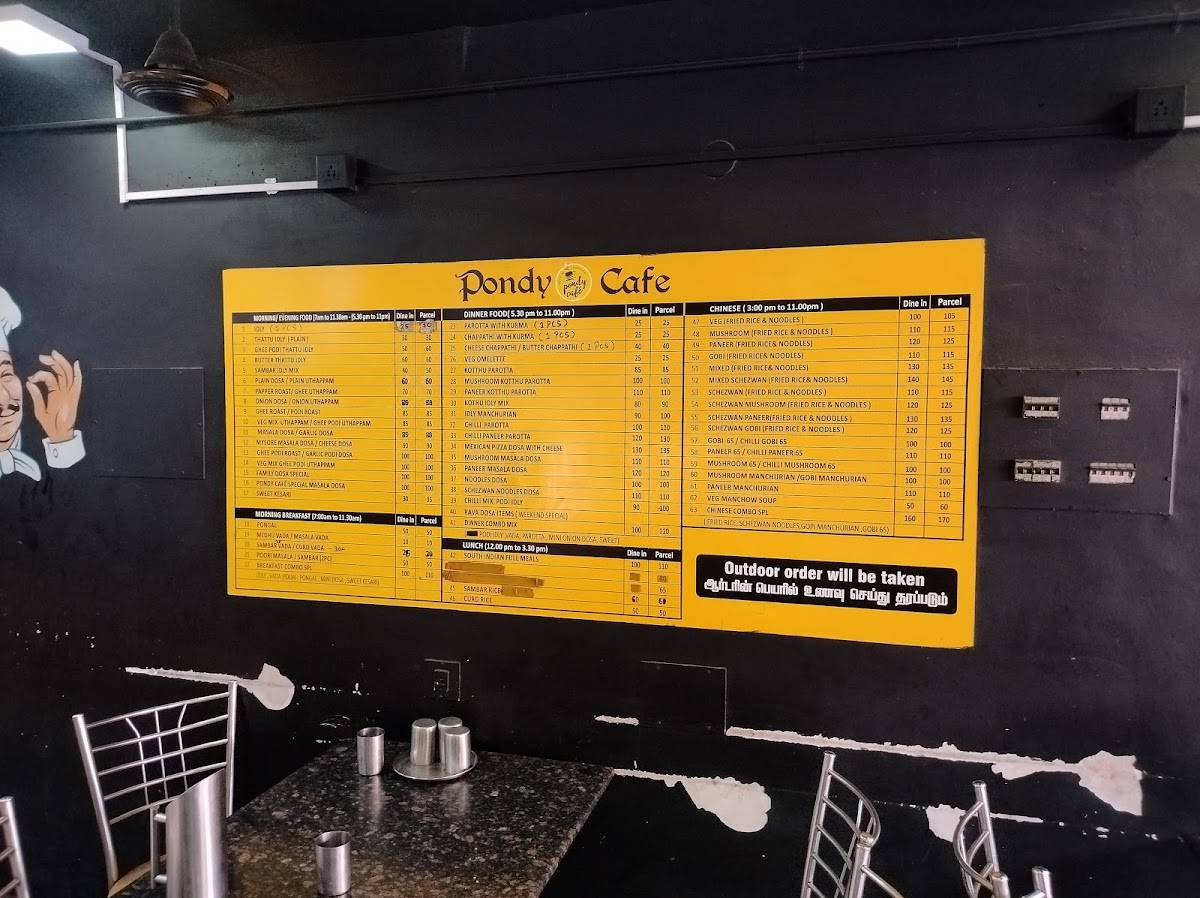 Pondy cafe menu