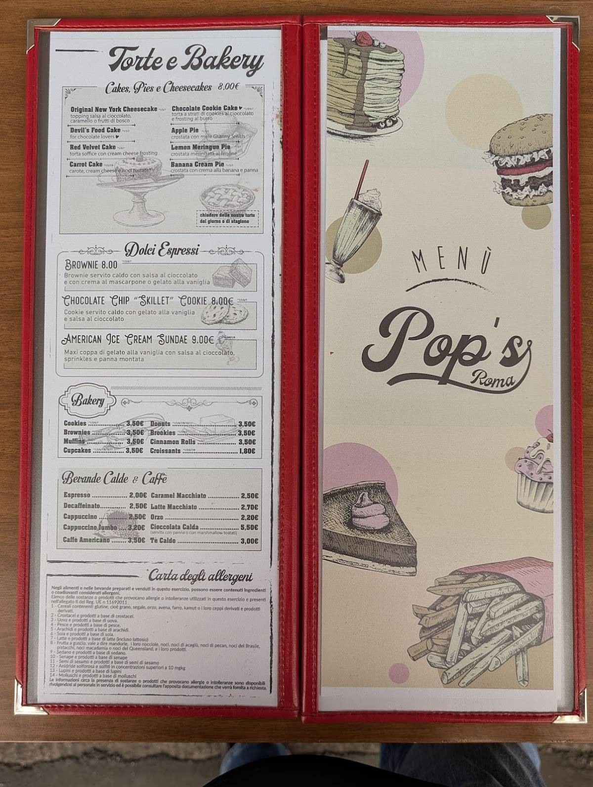 Menu de Pop's Roma
