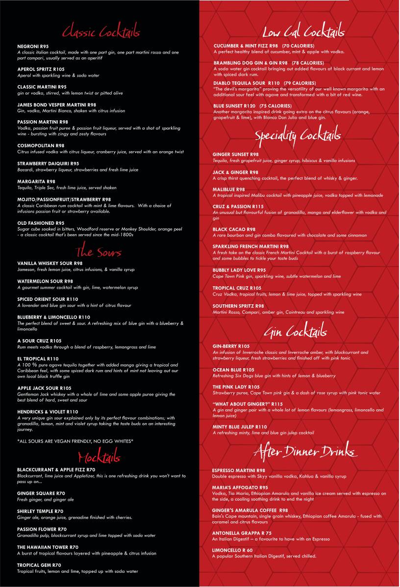 Menu de Ginger The Restaurant