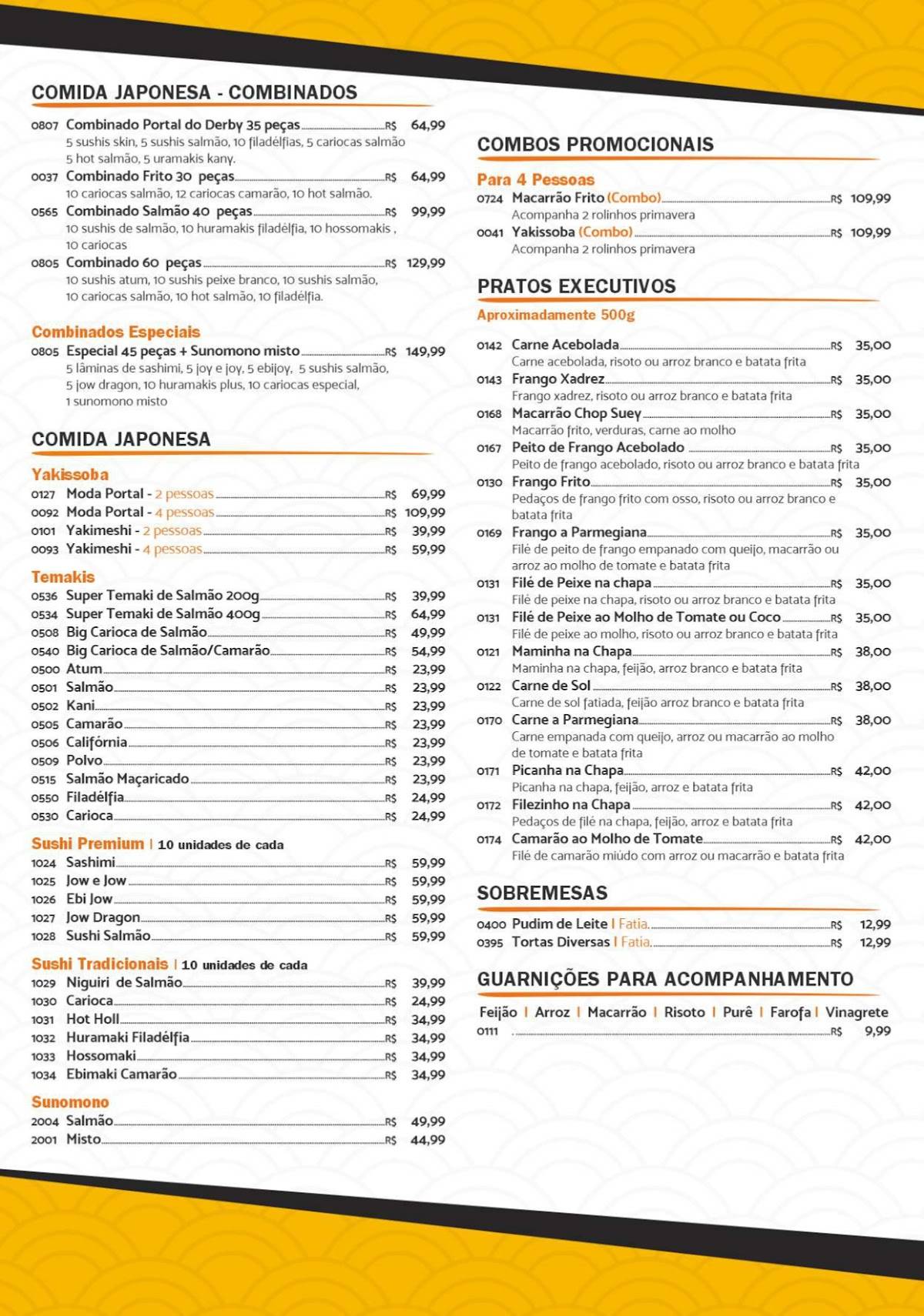 Portal do Derby Restaurante cardápio