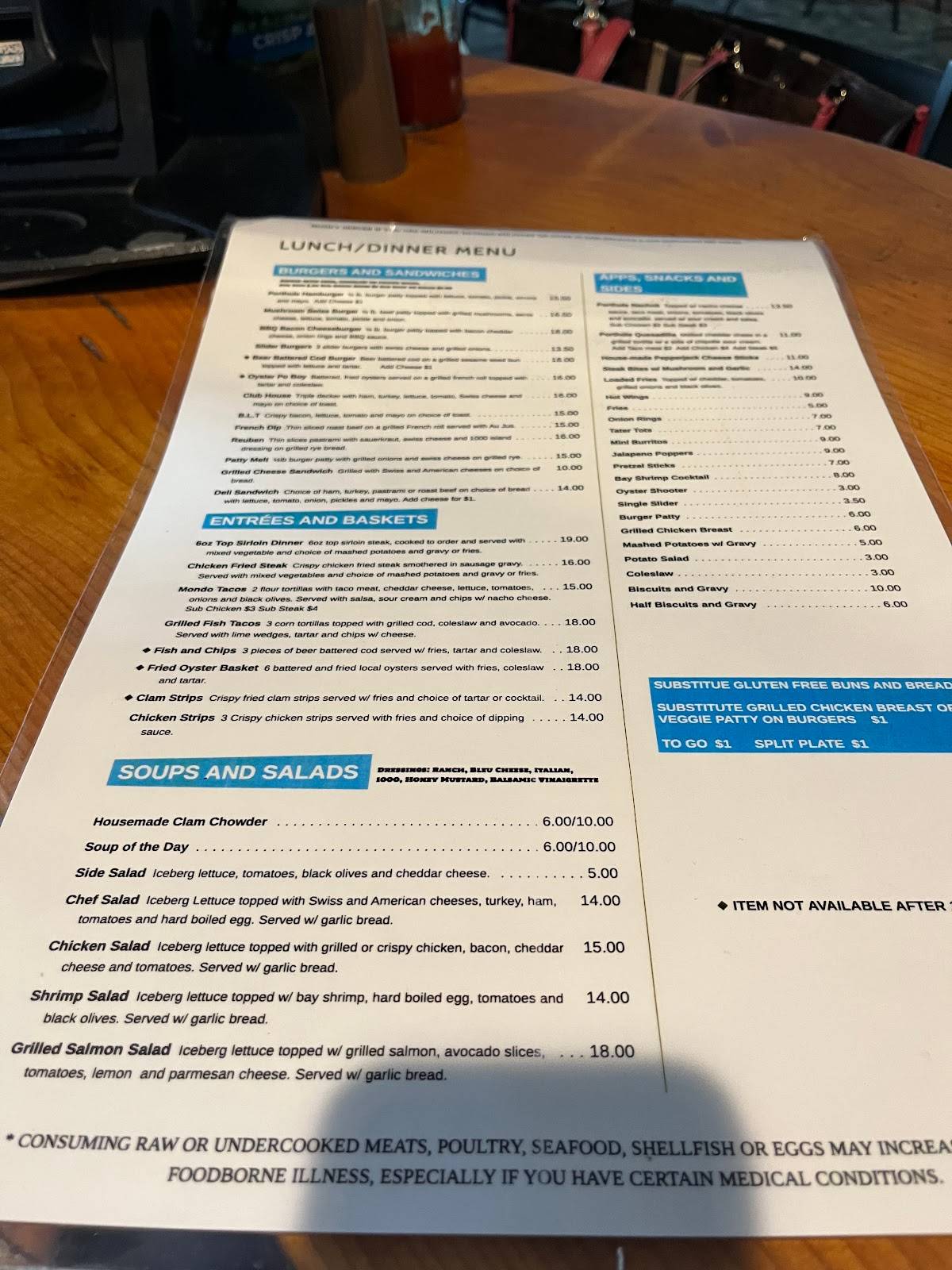 Menu at Porthole Pub Bar & Grill, Ocean Shores