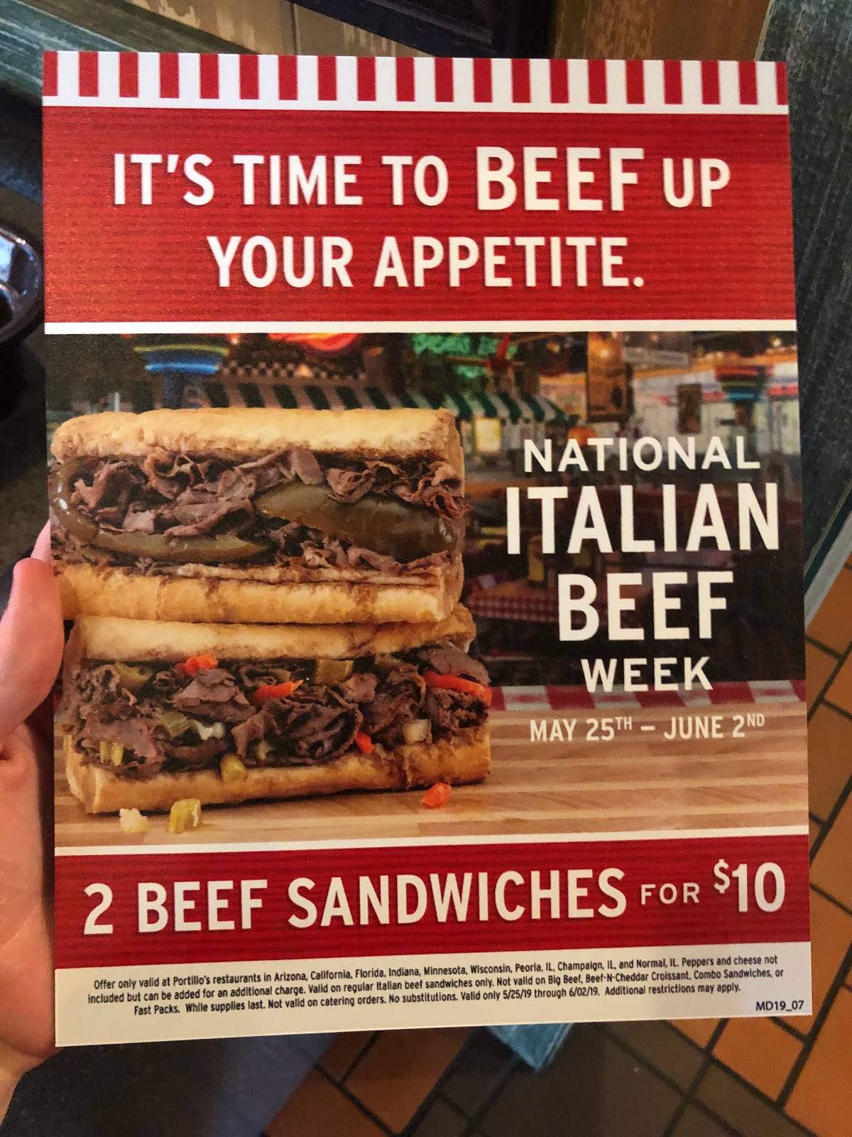 Menu at Portillo's Mishawaka restaurant, Mishawaka