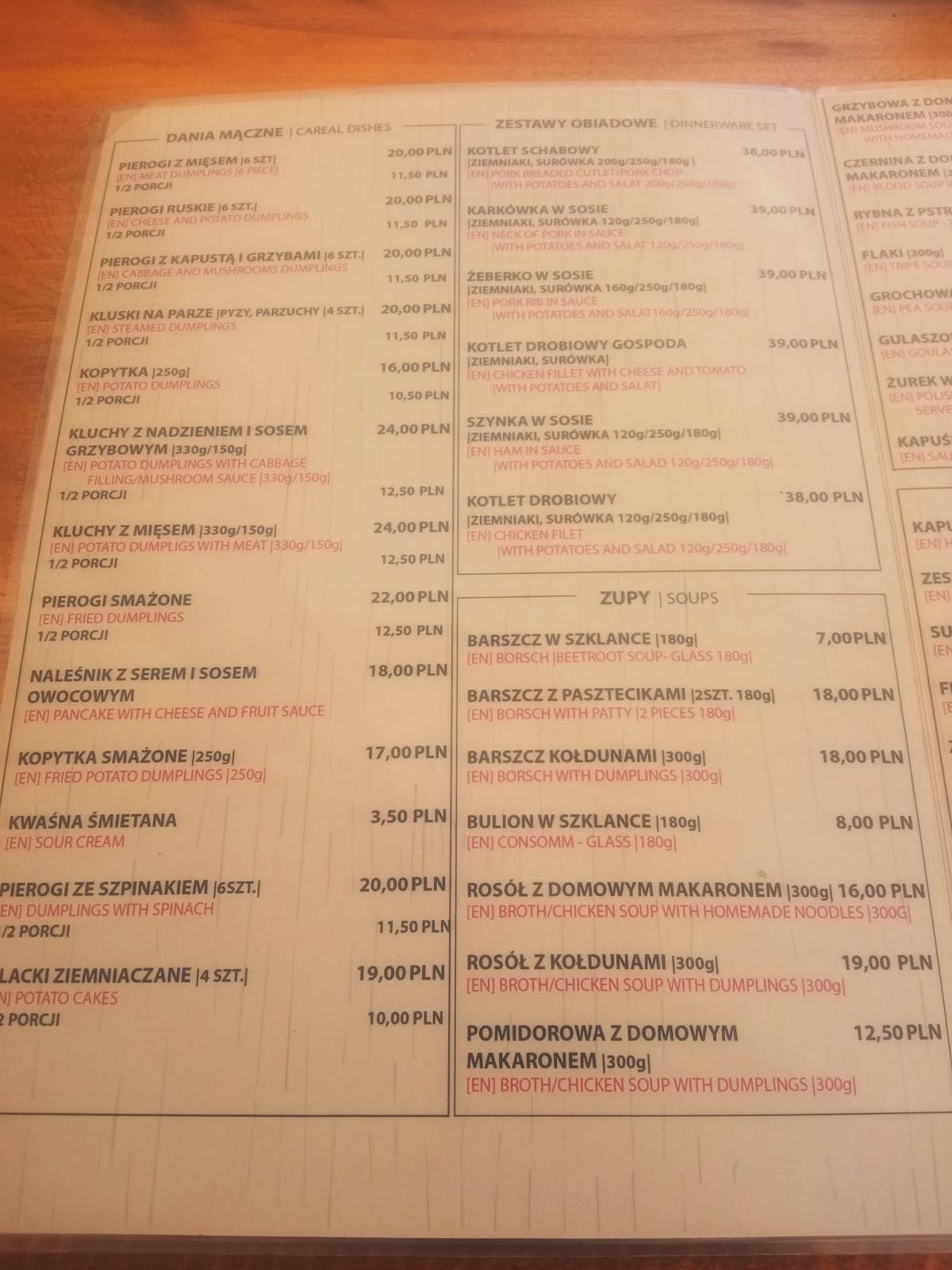 Menu At Gospoda Pod Przybiernowem Restaurant Przybiern W