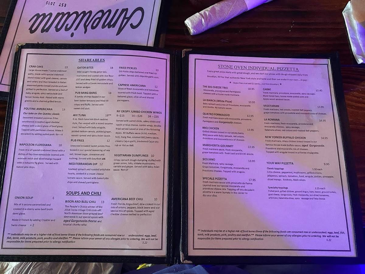 Menu at Pub Americana Melbourne, Melbourne