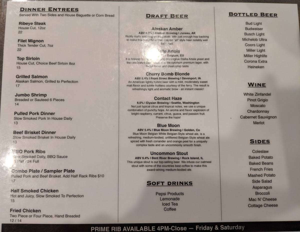 Menu at Aircraft Grill pub & bar, Moline