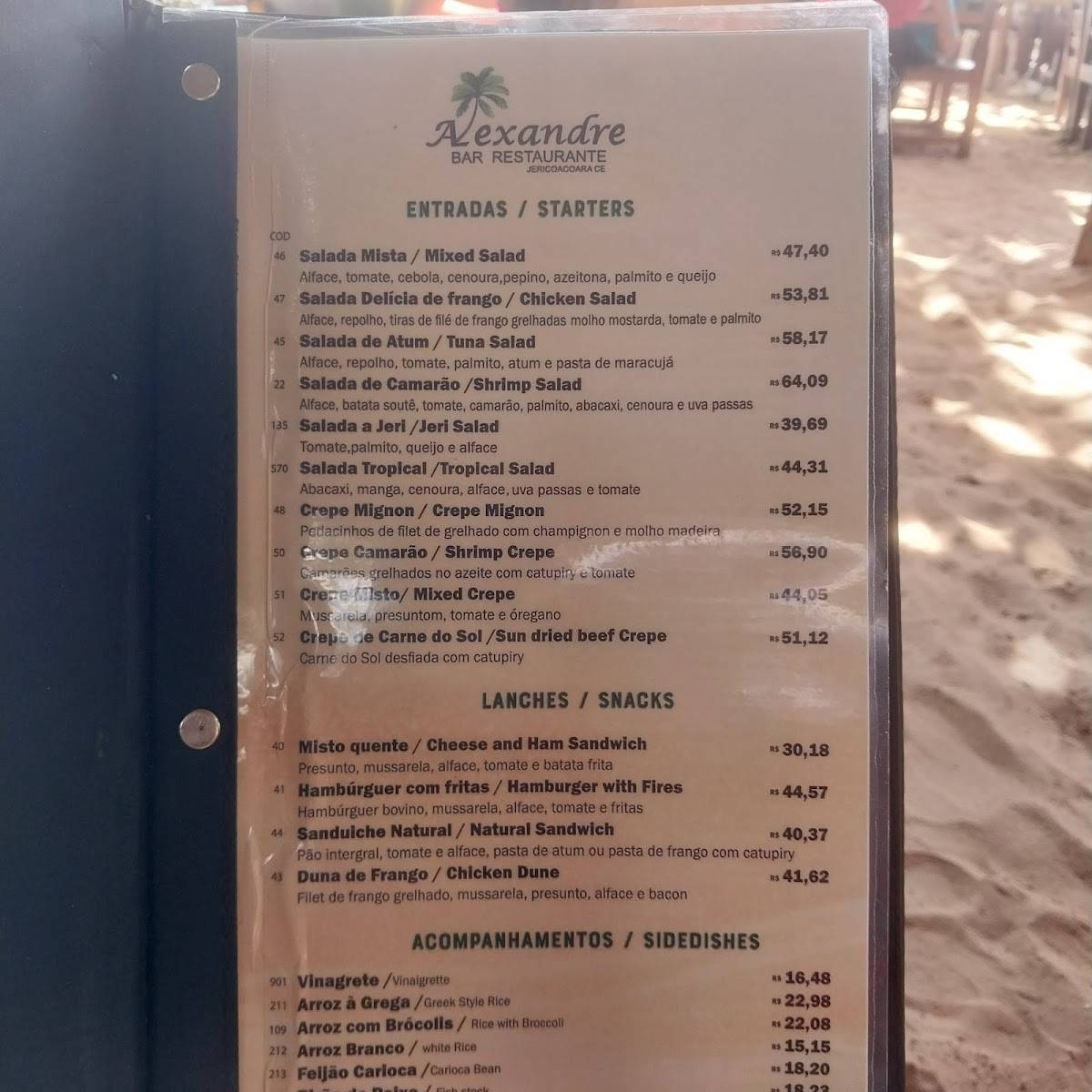 Bar do Alexandre cardápio
