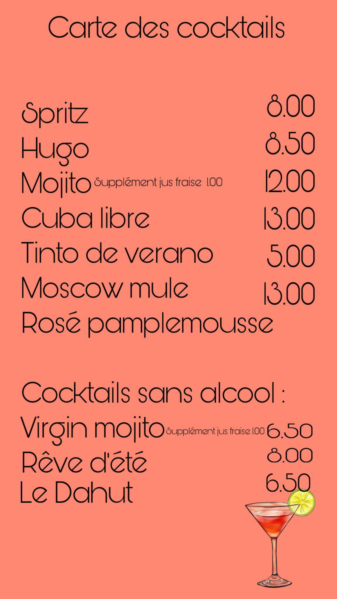 Menu di Bar la Taverne 