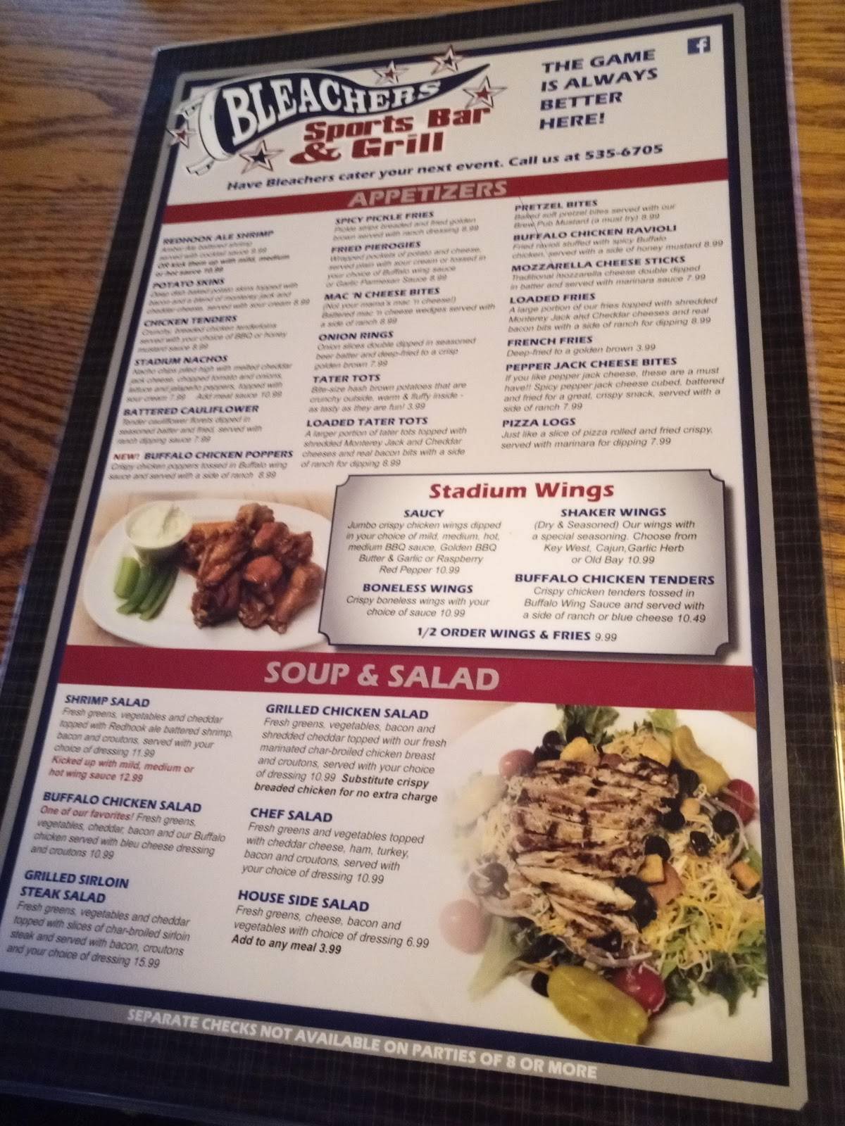 Menu at Bleachers Sports Bar and Grill, Watkins Glen