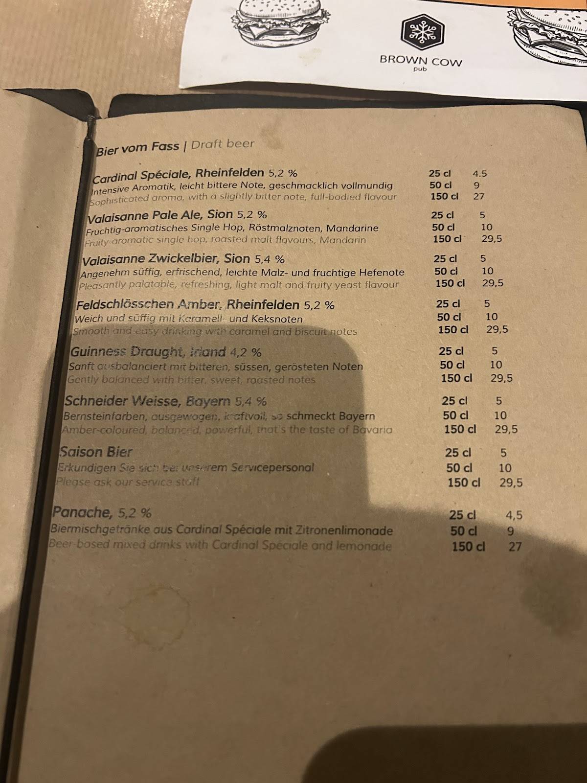 Menu di Brown Cow Pub 