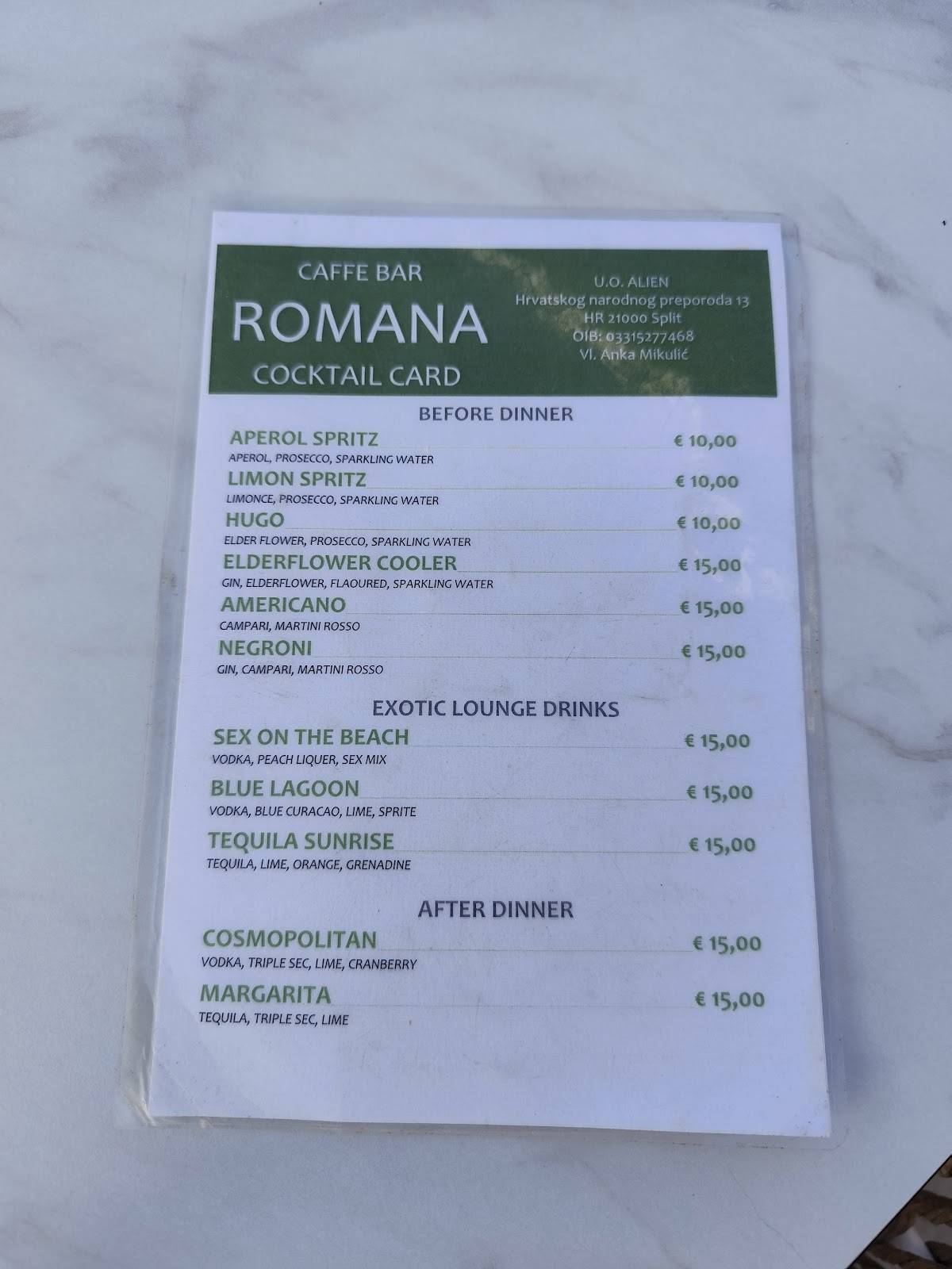 Menu di Caffe Romana 