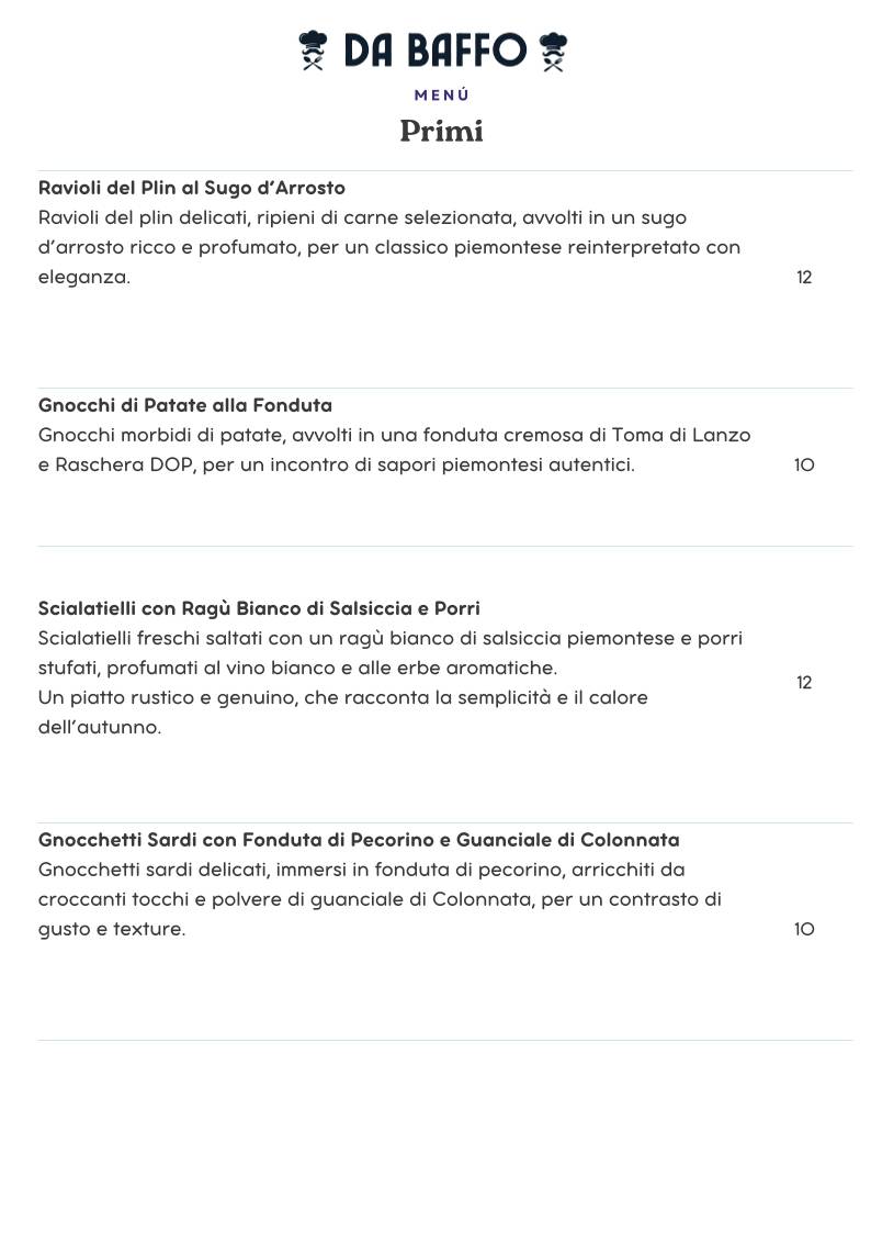 Menu di Da Baffo 