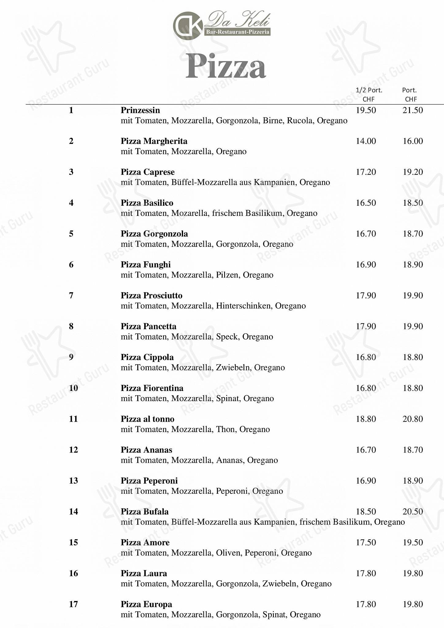 Restaurant Pizzeria da Keli in Berna - Takeaway Menu