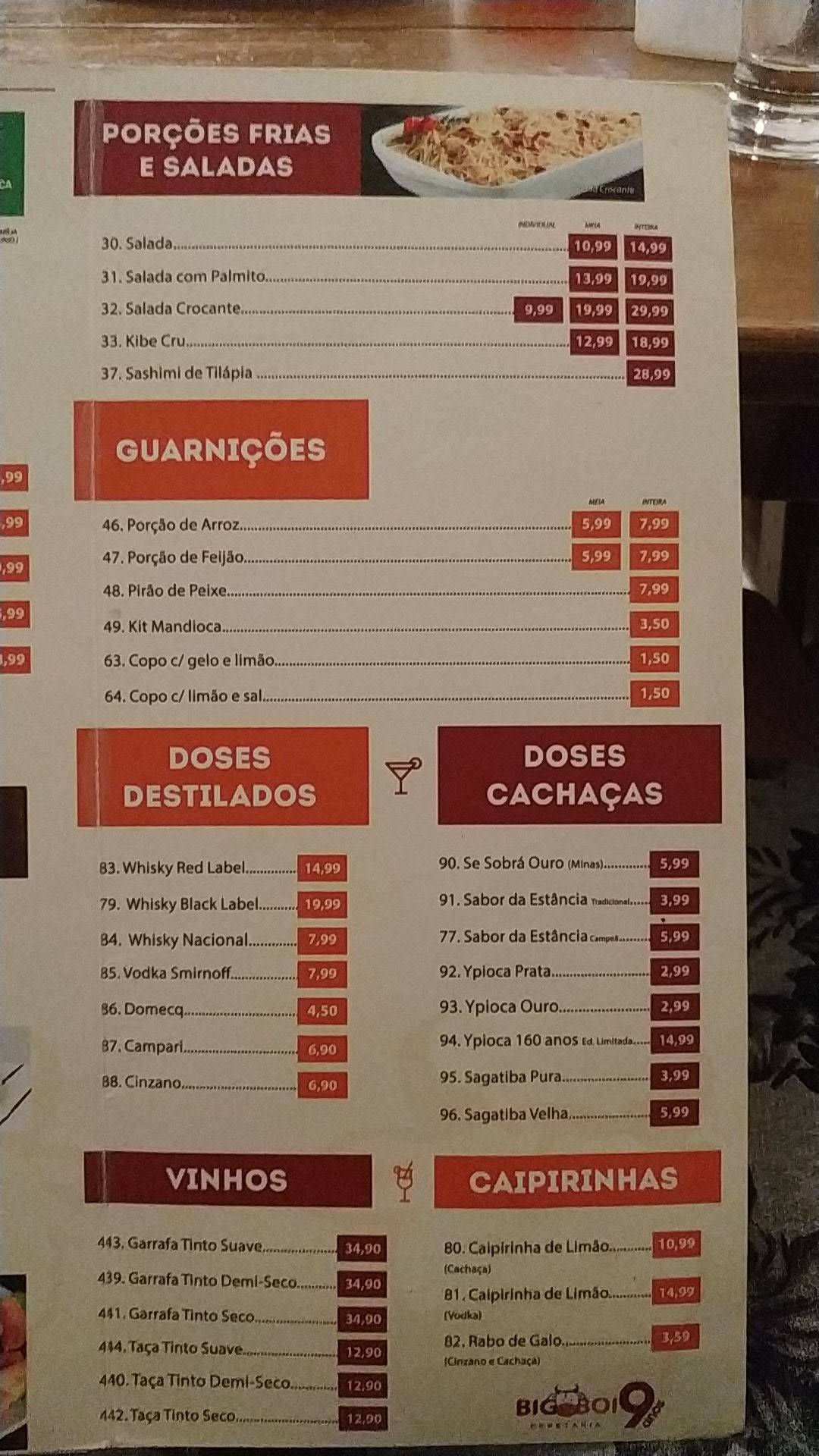 Big Boi Espetaria cardápio