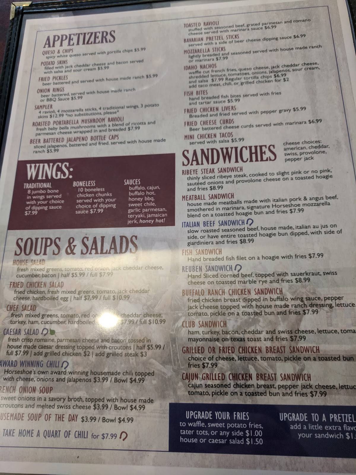 Menu at Horseshoe Lounge & Restaurant, Collinsville