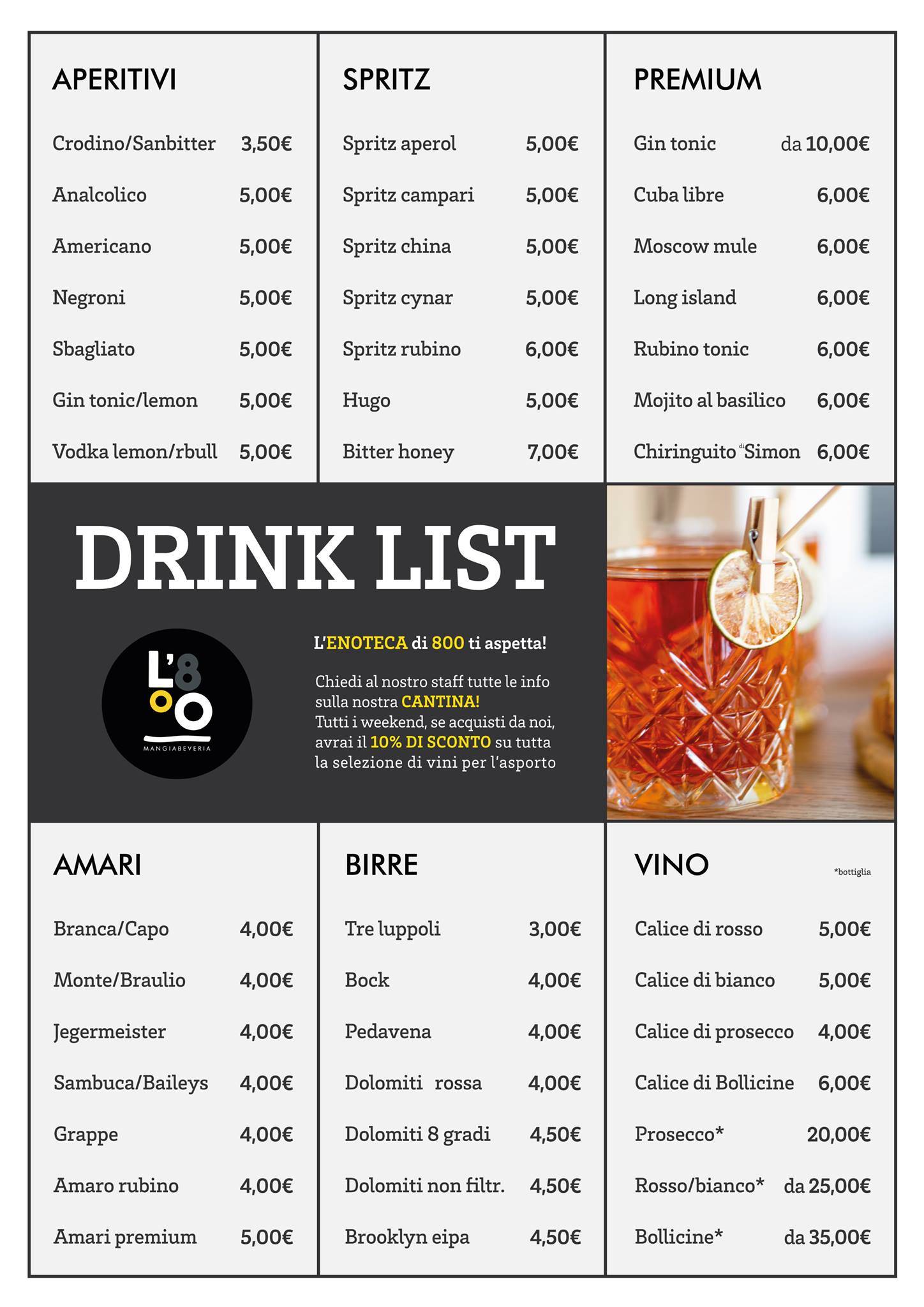 Menu di L'800-MangiaBeveria Varese 