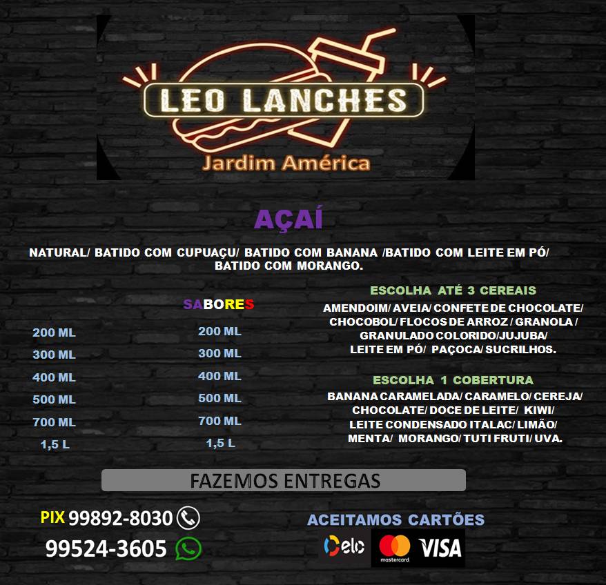 LEO LANCHES Jardim América cardápio