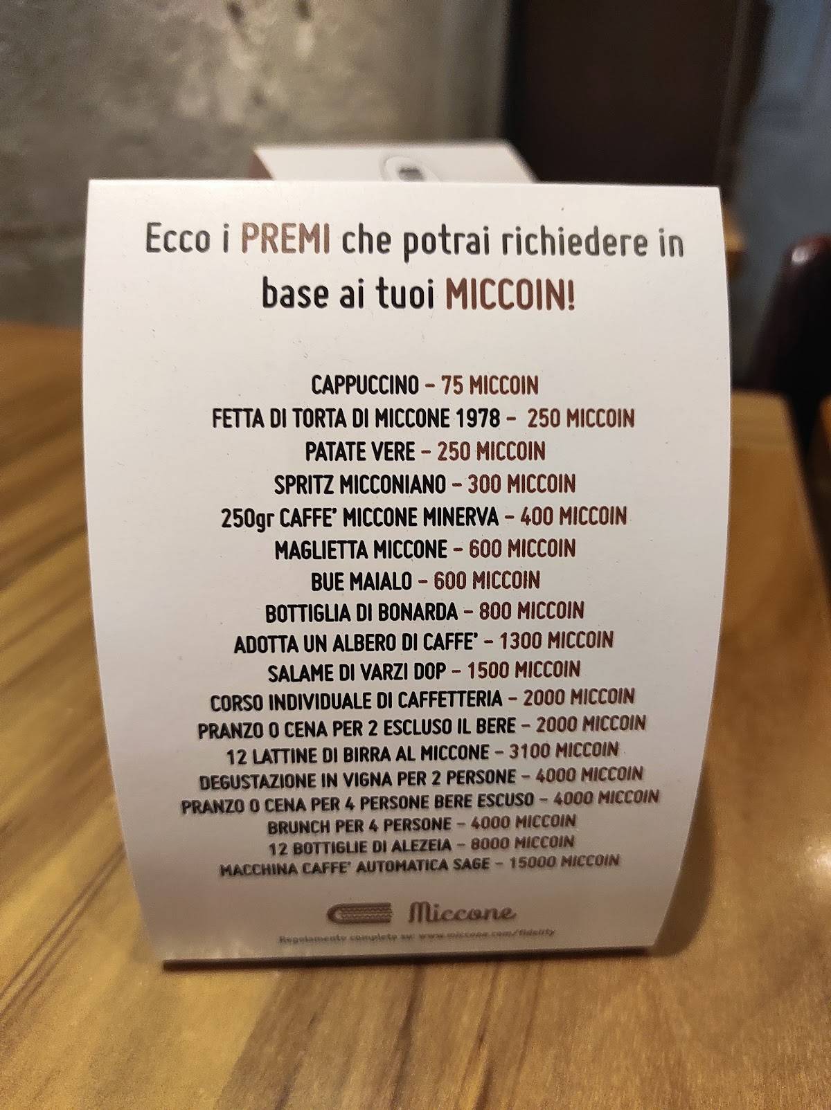 Menu di Miccone 