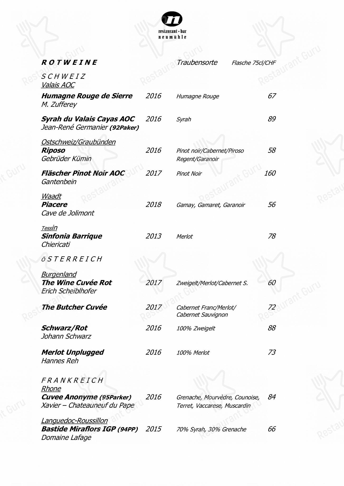 Neumühle in Baar - Carte menu