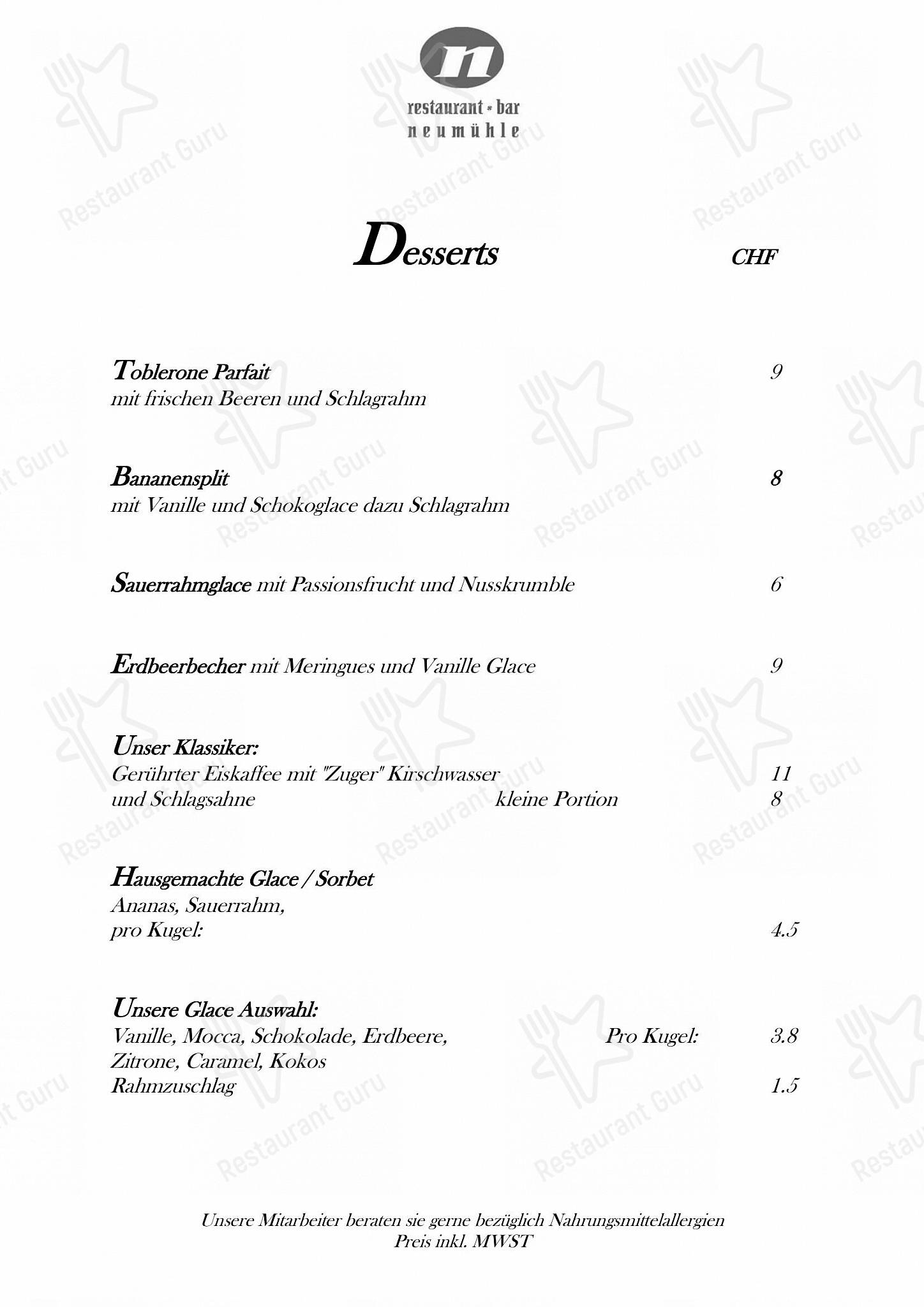 Neumühle in Baar - Carte menu