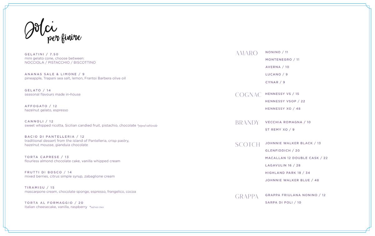 Menu de Oretta King West