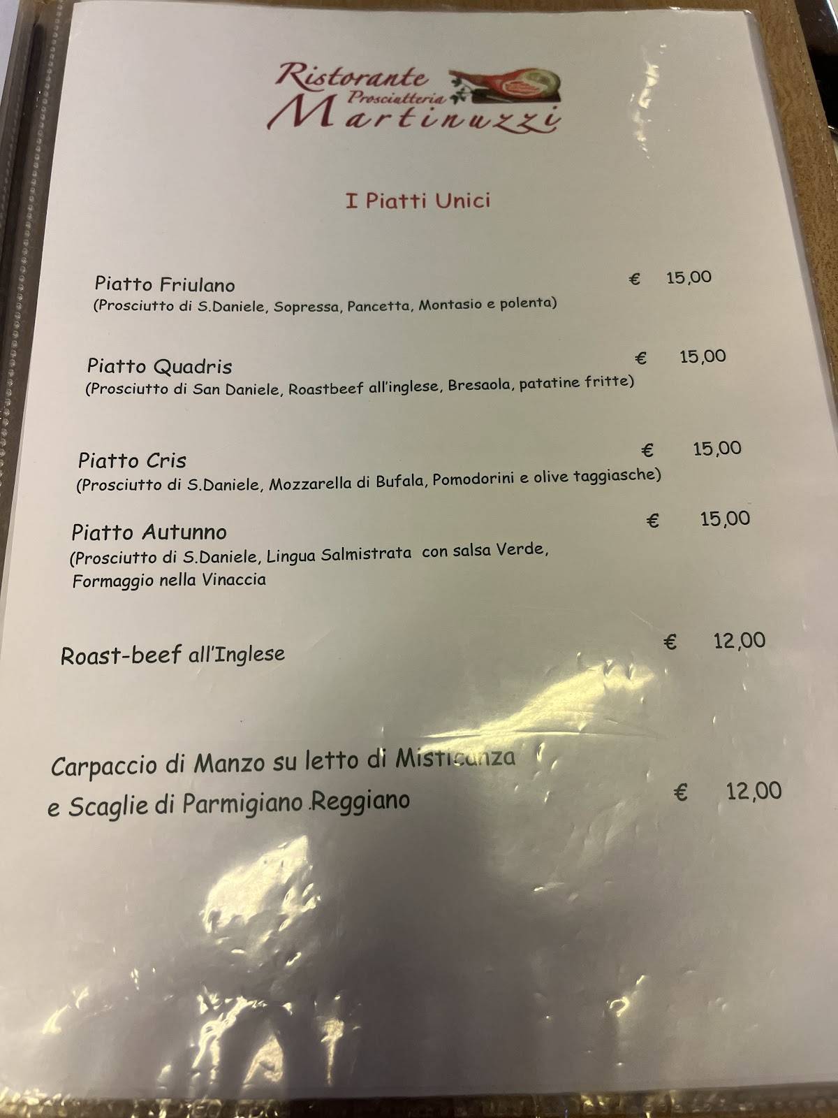 Menu di Ristorante Prosciutteria Martinuzzi 