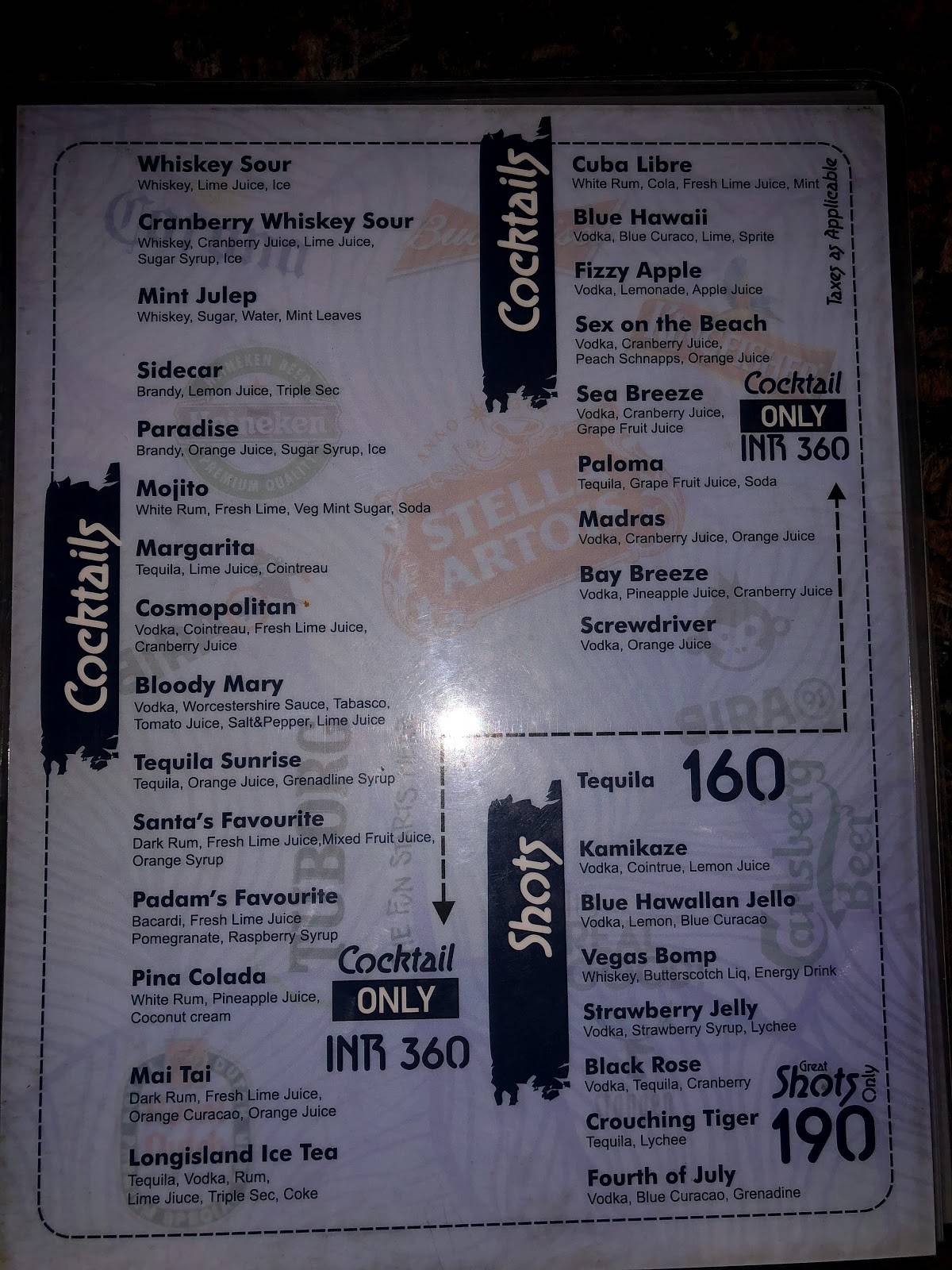 Menu At Skyline Rooftop Bar Chennai