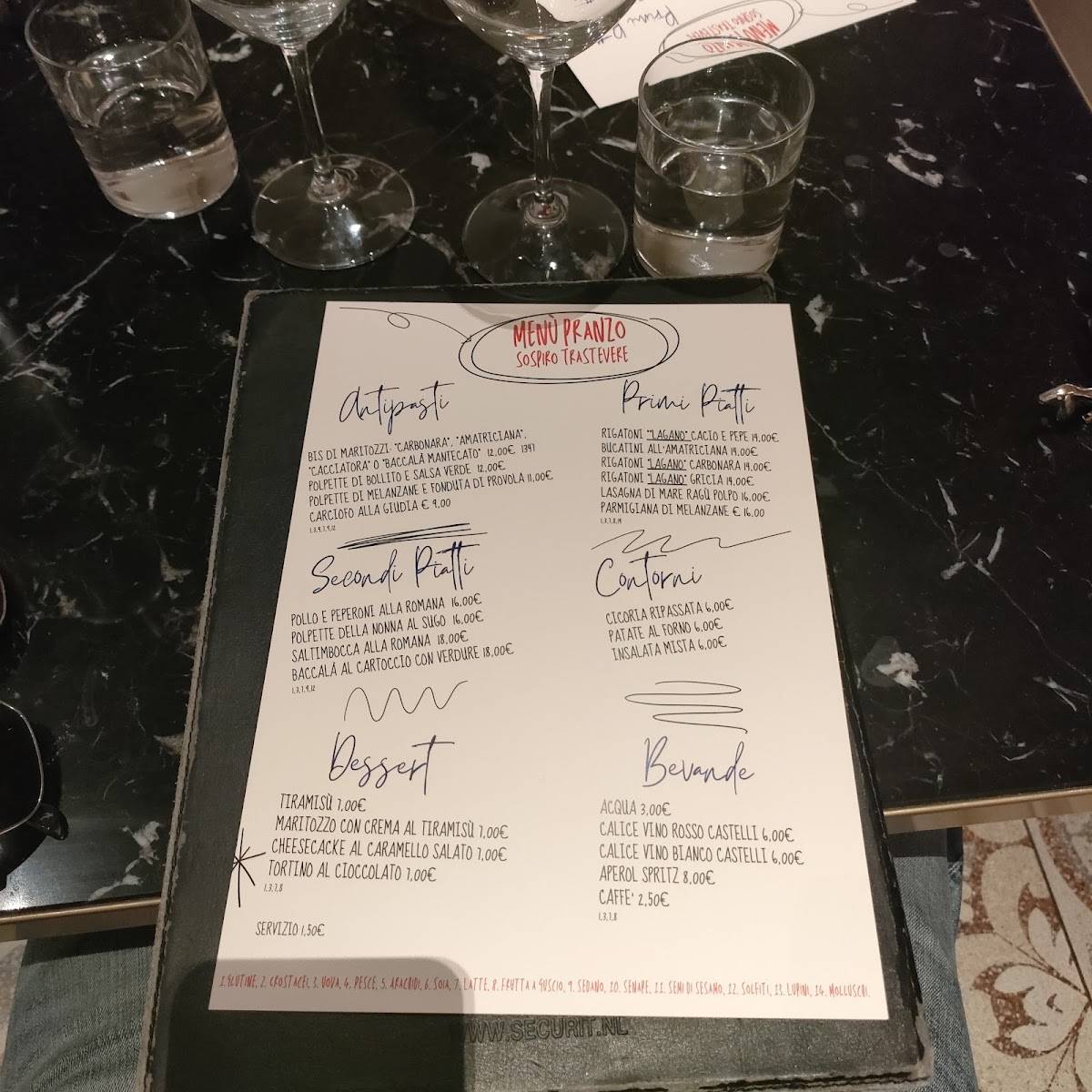 Menu di Sospiro Trastevere - Ristorante & Terrace Bar 