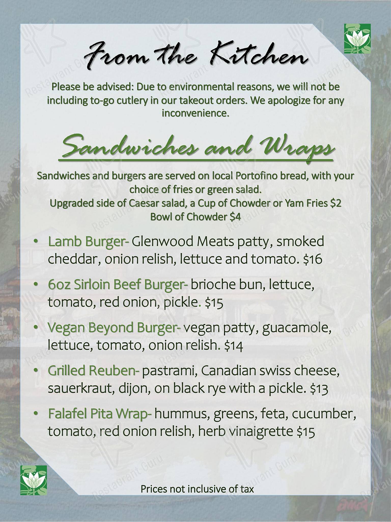 Table Menu pour University Club of Victoria pub et bar
