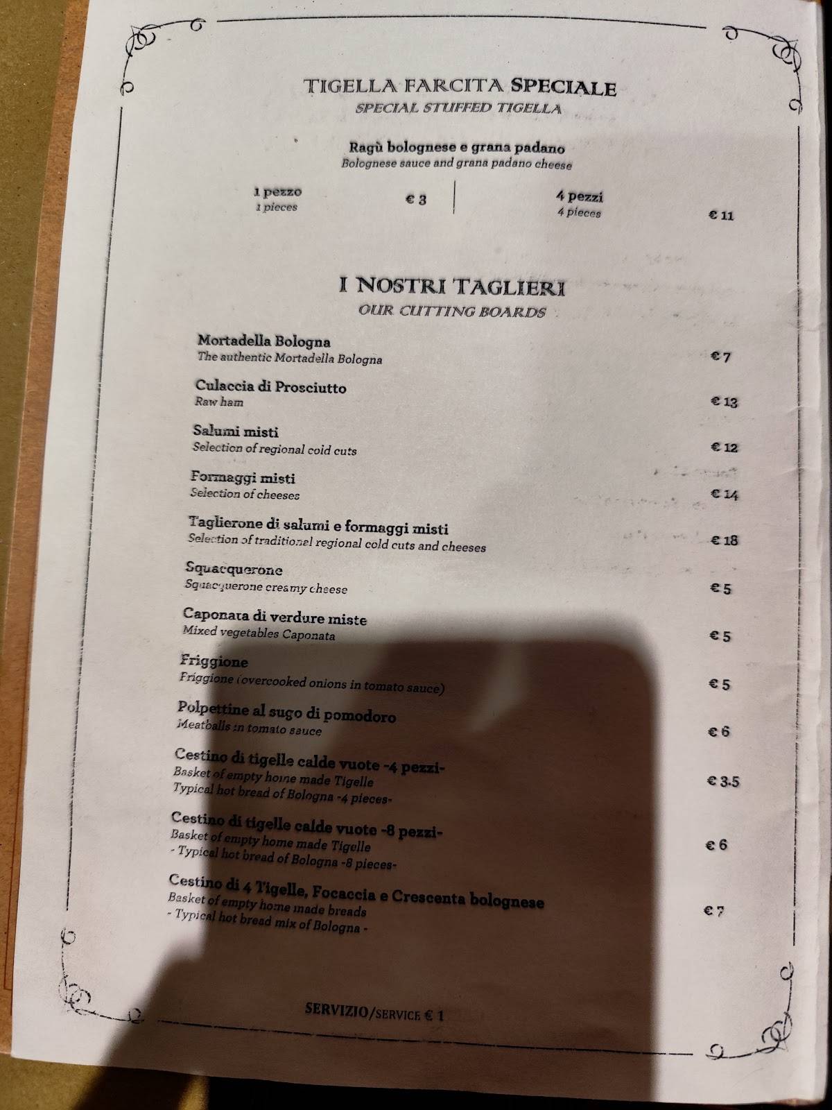 Menu di 051 Tigelleria Zerocinquantino 