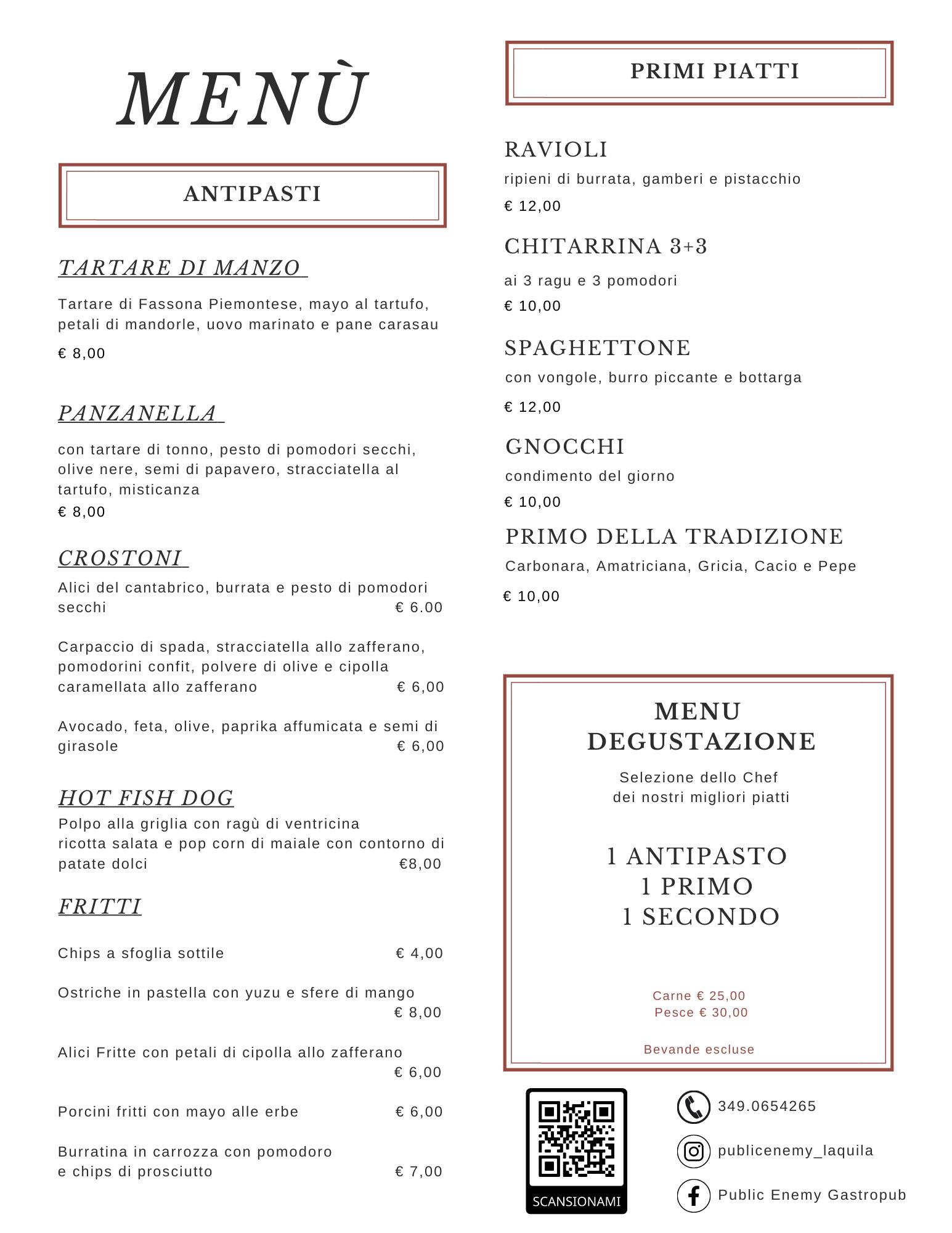 Menu di Public Enemy - Gastro Pub 