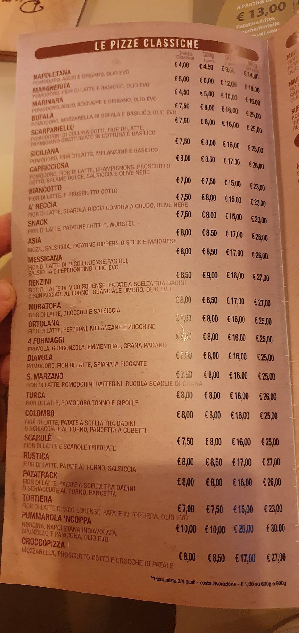 Menu di Pummarola 'ncoppa Cava de' Tirreni 