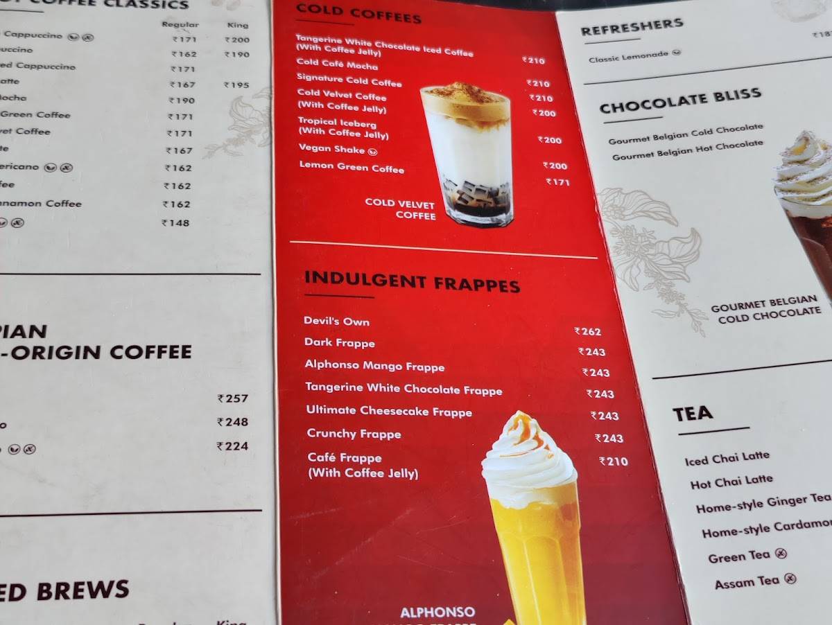 Cafe Coffee Day menu