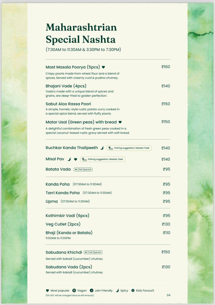 Green Signal Veg menu