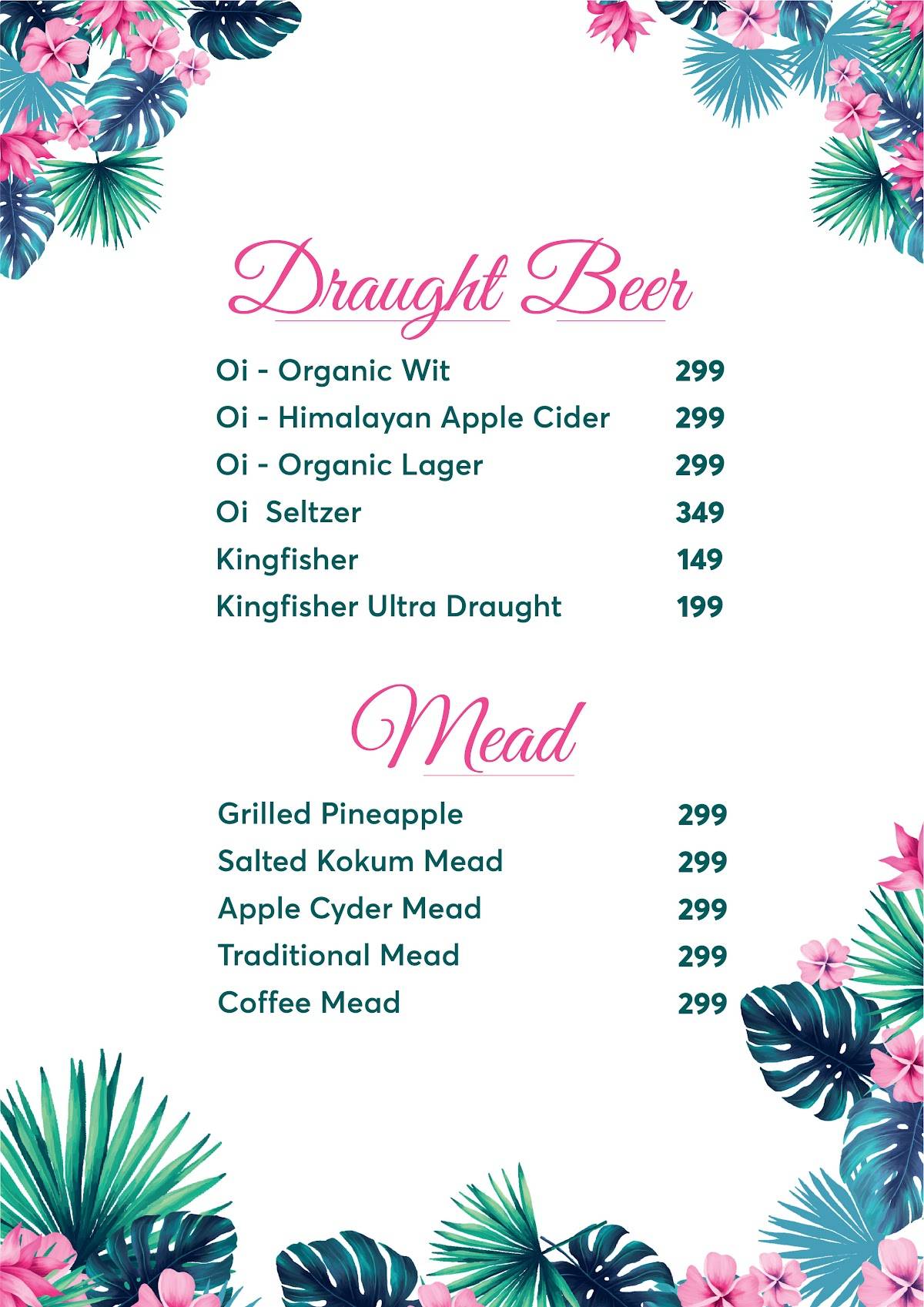 Tales & Spirits Bistro menu