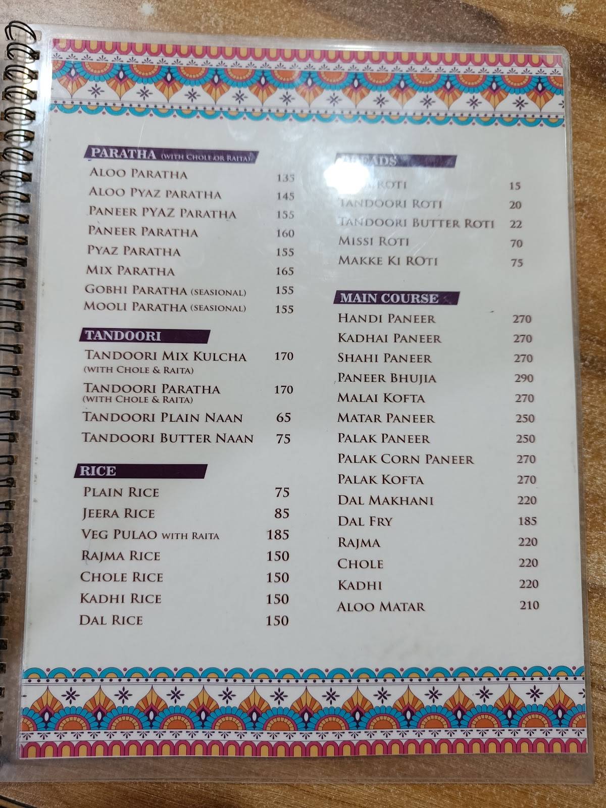 Punjabi Chulha menu