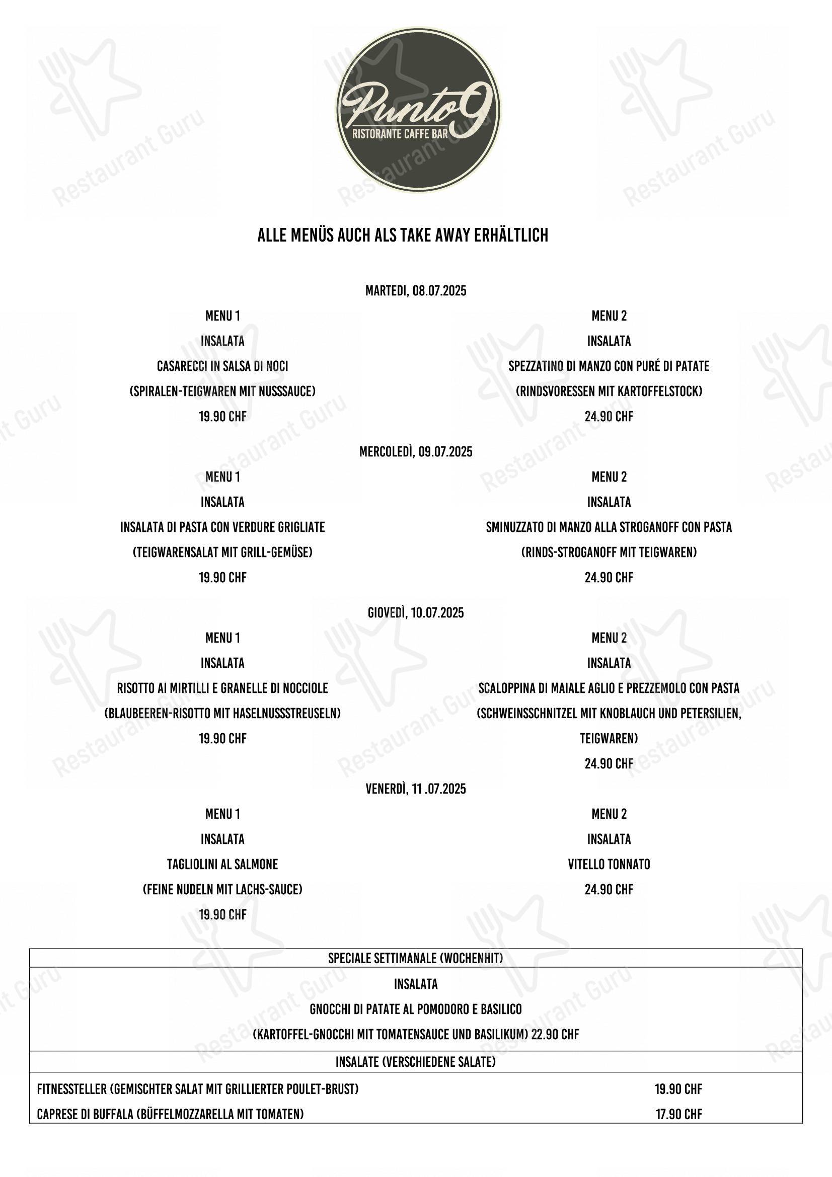 Punto 9 in Dübendorf - Menu