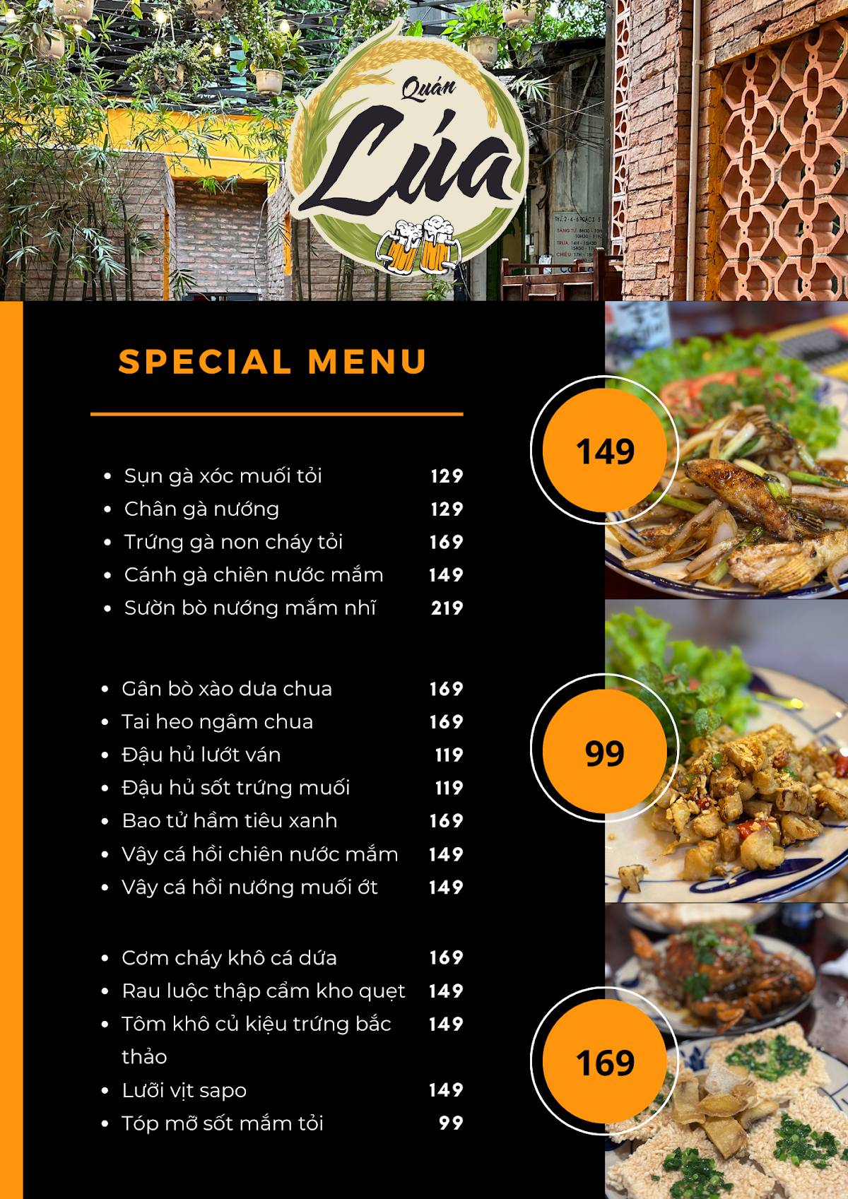 Menu at Quán Lúa - Món ăn quê Việt restaurant, Ho Chi Minh City