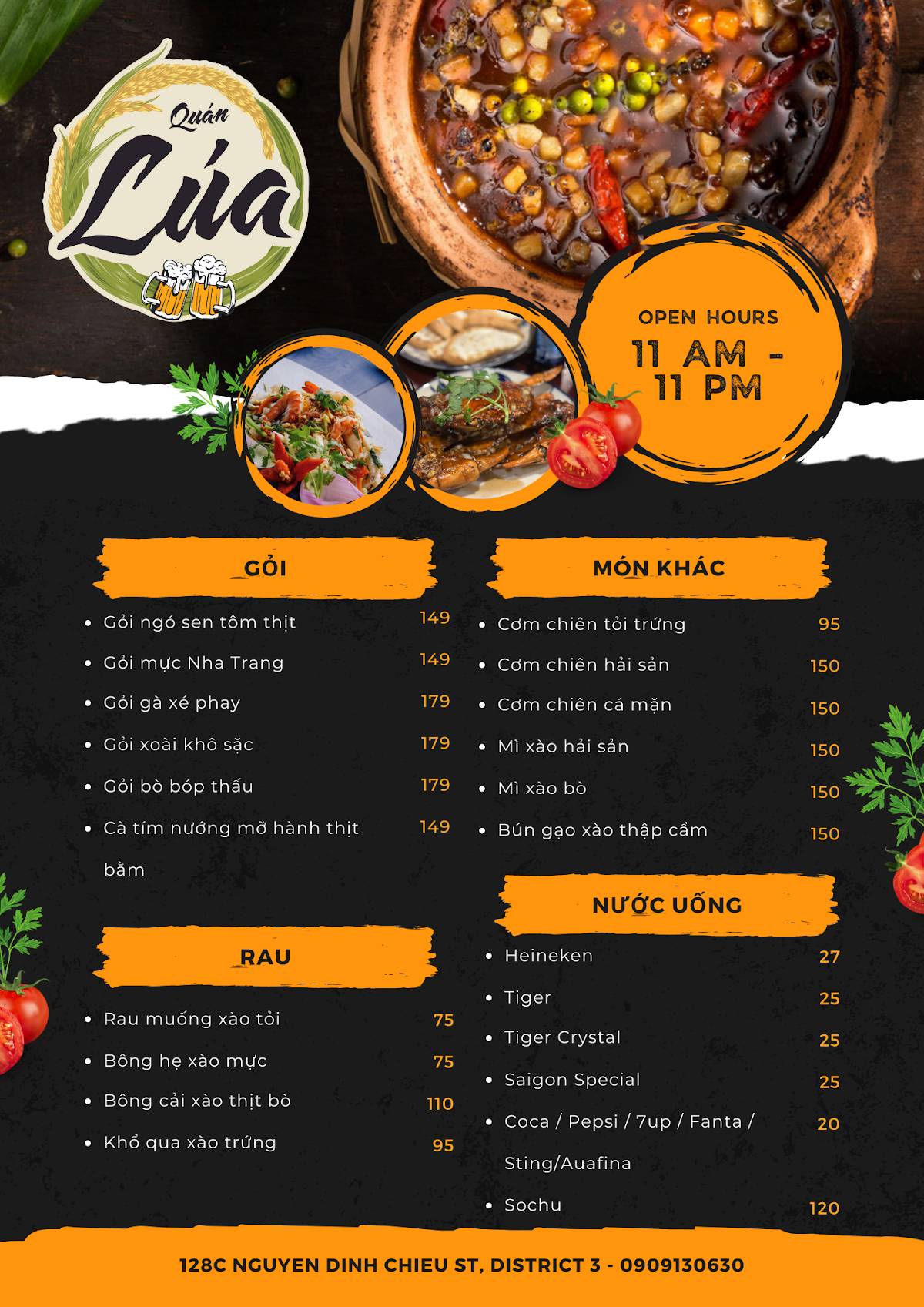 Menu at Quán Lúa - Món ăn quê Việt restaurant, Ho Chi Minh City