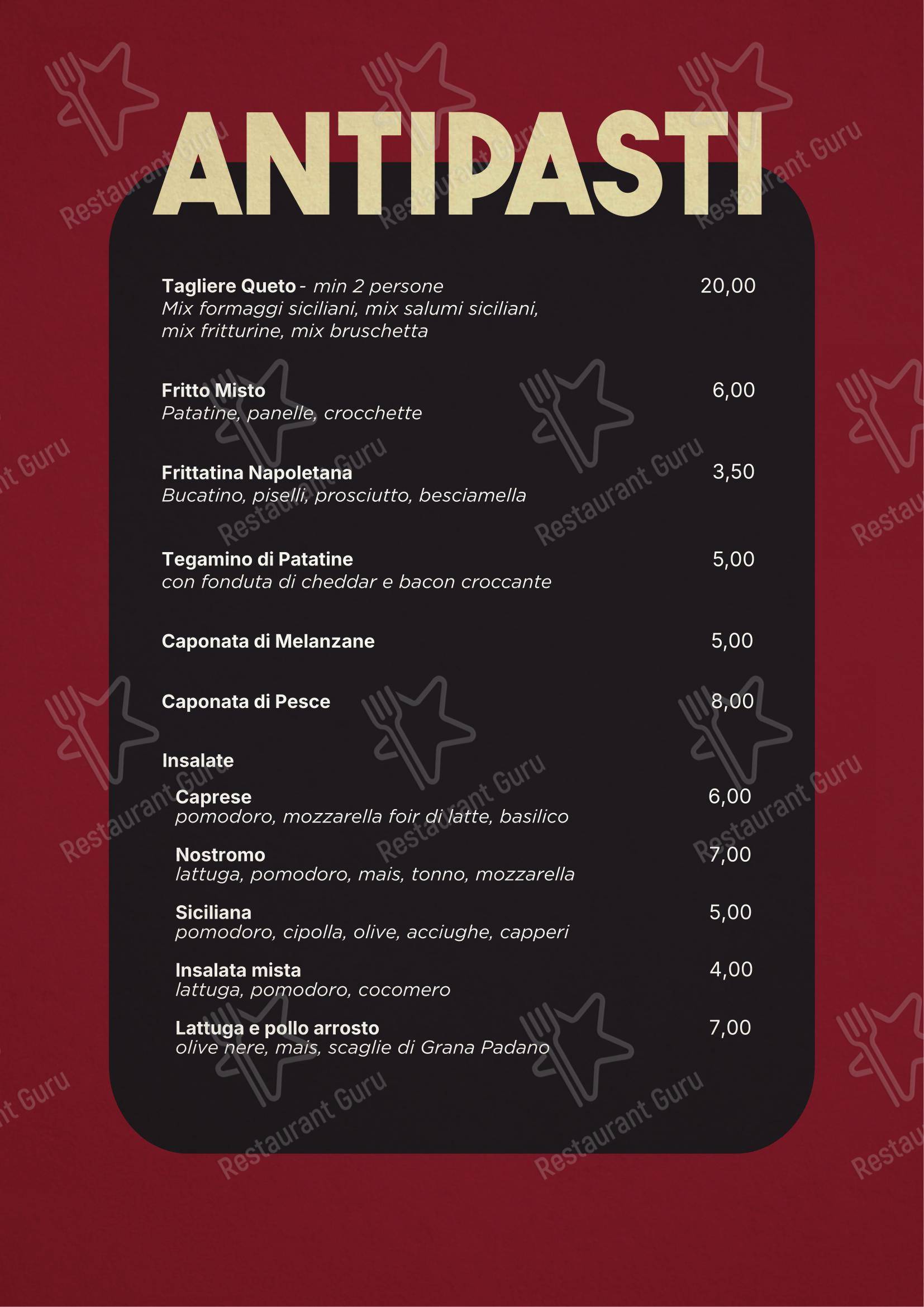 Menu per Pizzeria Queto in Città in Agrigento