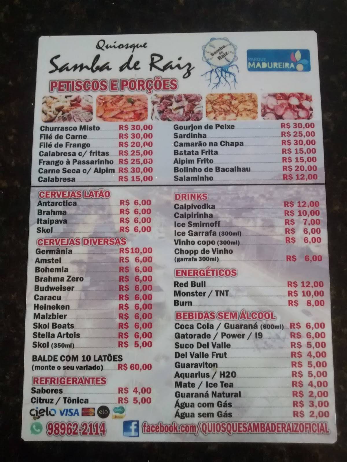 Menu Em Quiosque Samba De Raiz Restaurante Rio De Janeiro