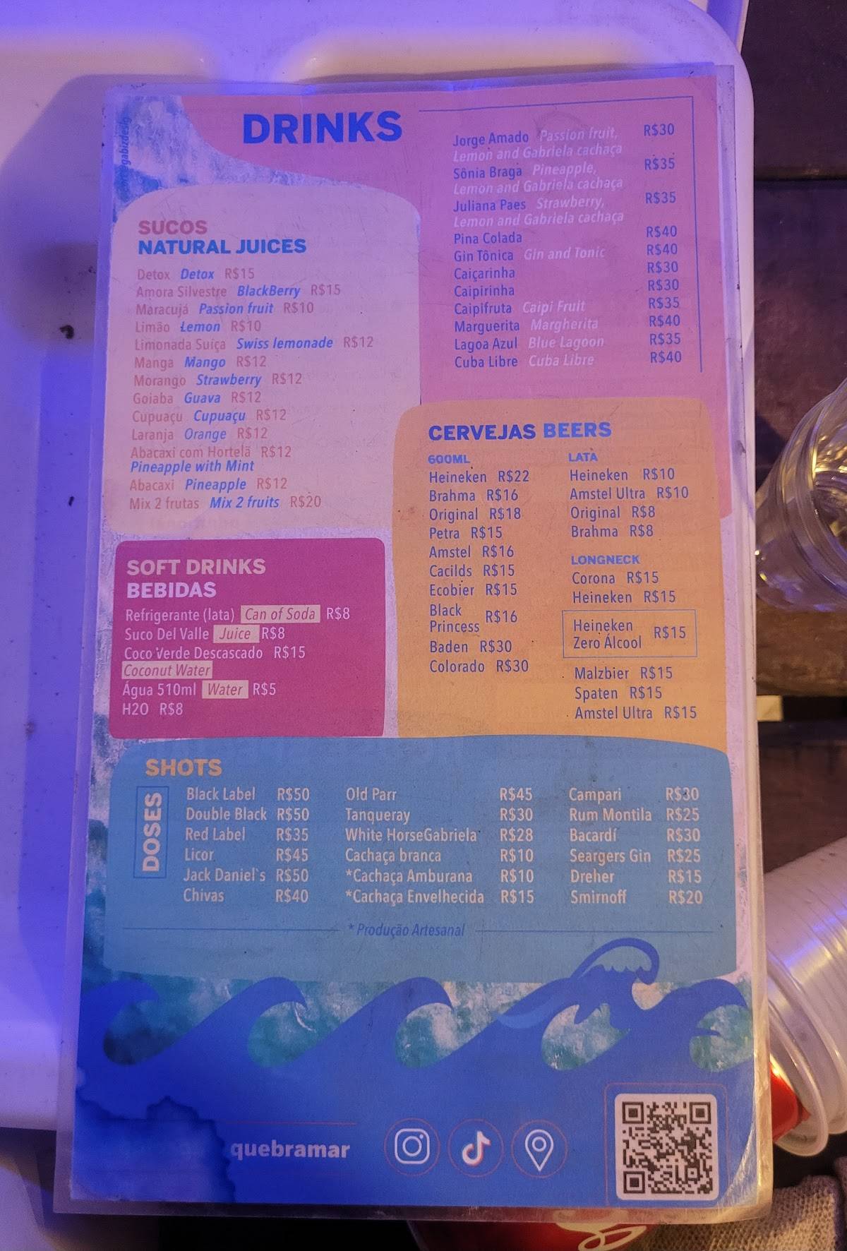 Quiosque e Balada Quebra Mar cardápio