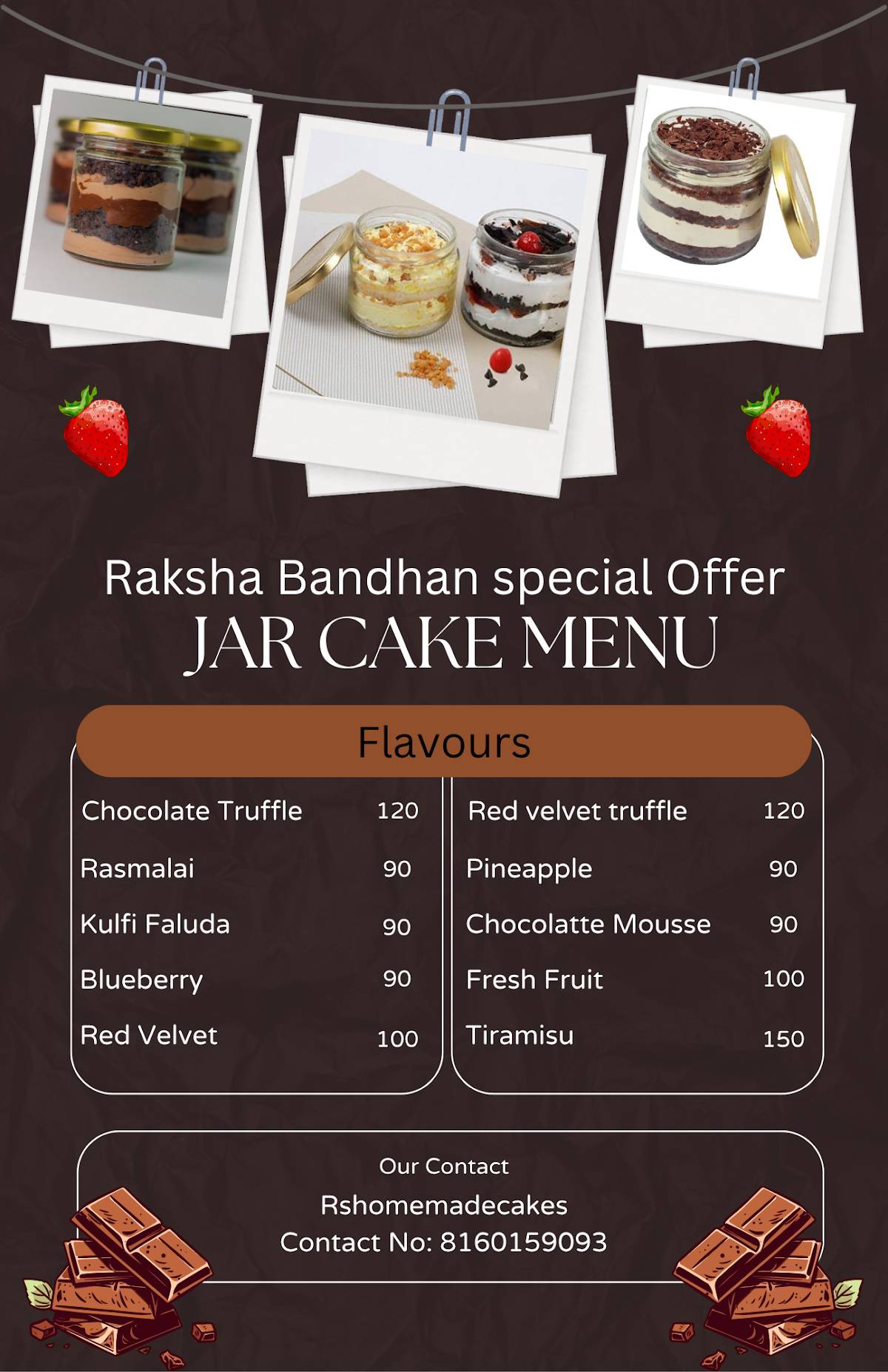 R S HOMEMADE CAKES menu