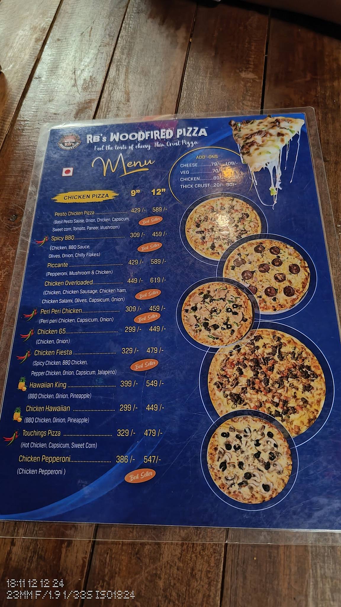 RB's Woodfired Pizza menu